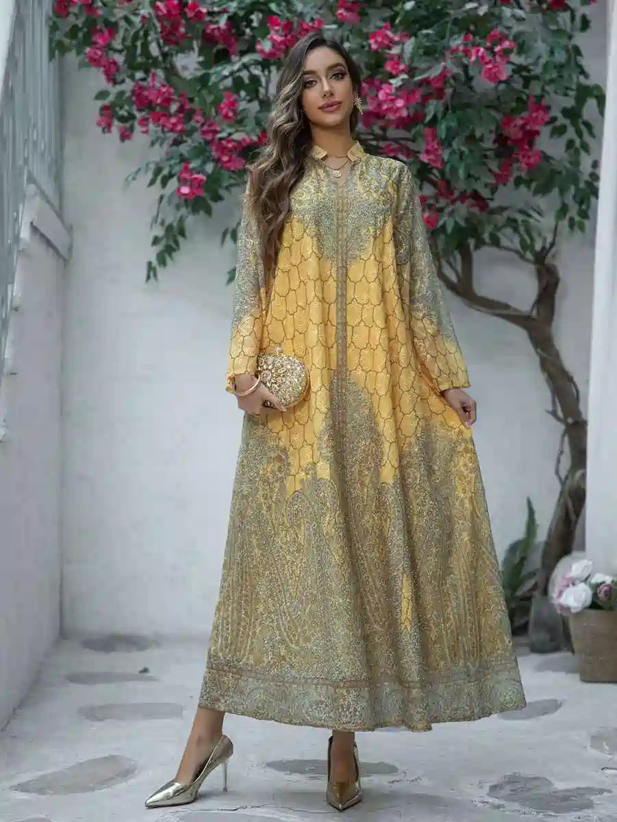 Elegant Hotfix Rhinestone Embroidery Caftan Dress for Women - Perfect for Eid Celebrations, Weddings & Special Occasions | Style #25450