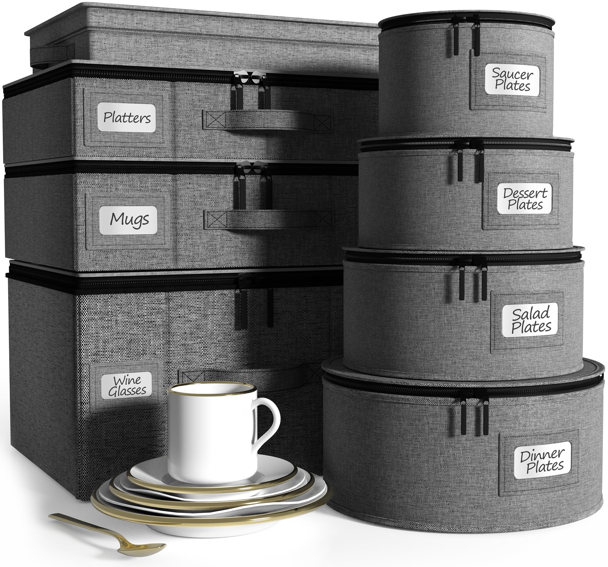 Sorbus 8-Piece Stackable Hard Shell Dish Storage Containers Set - Glass & Plate Organizer for Moving, Transport, Party - Includes Felt Protectors for Dinnerware, Mugs, Cups | Perfect for Home Organization, Kitchen Storage & Safe Dishware Transport