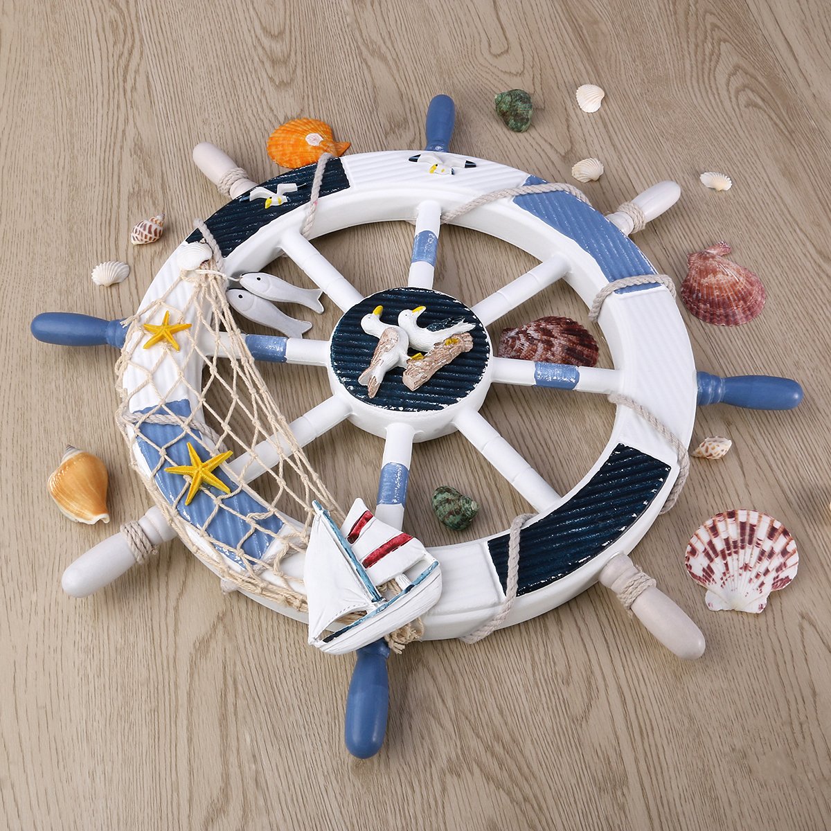 WINOMO 18-Inch Nautical Boat Steering Wheel Wall Decor - Rustic Coastal Home Decor for Living Room, Bedroom, Office or Beach House