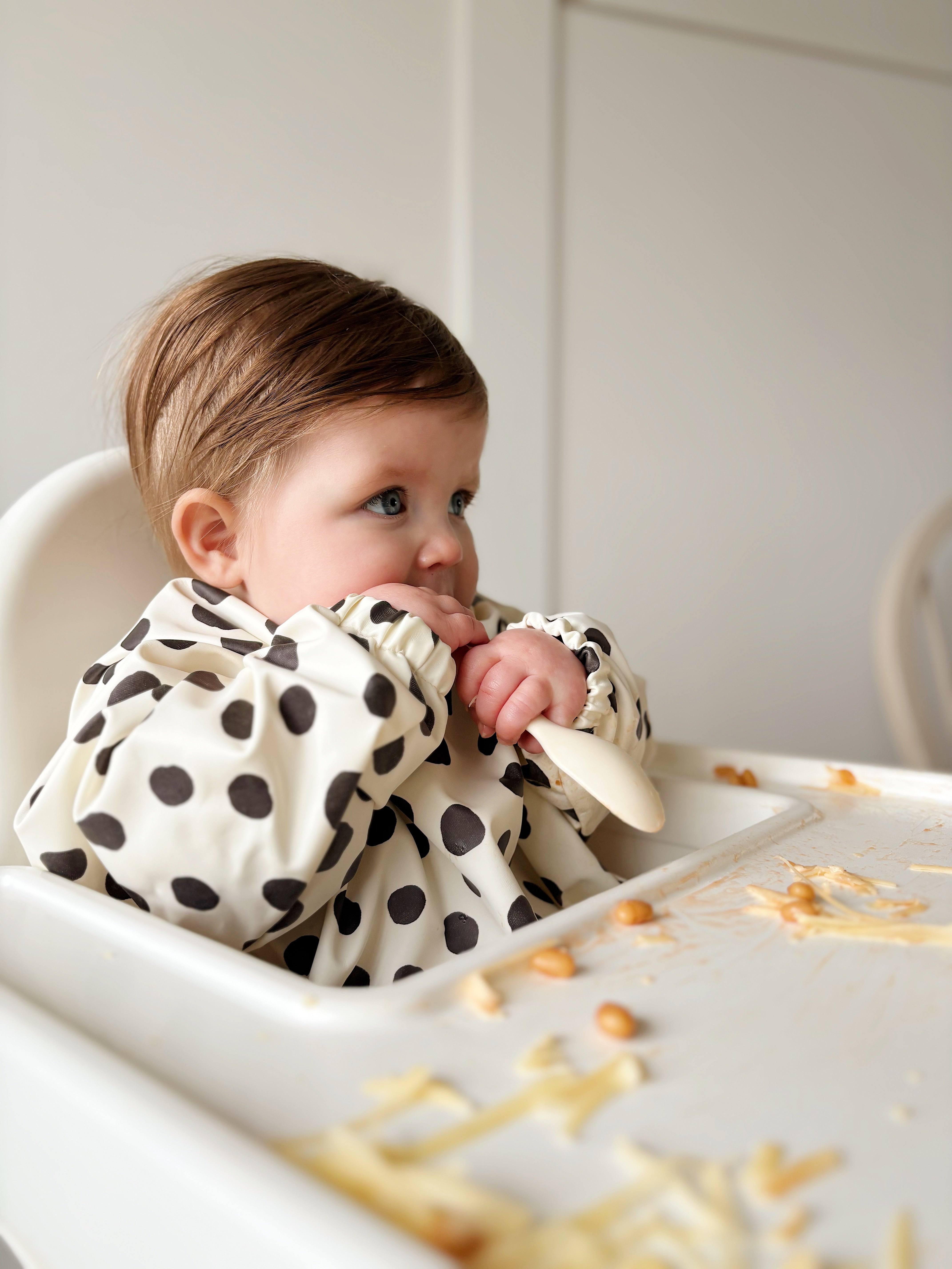 Spotty Print Long Sleeved Baby Bib - Soft & Absorbent for Messy Meals, Feeding Time & Playtime