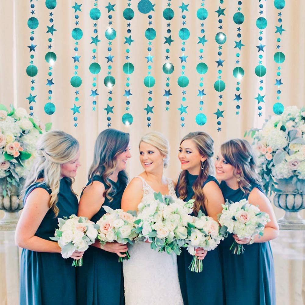 Cheerland Glitter Teal Blue Star Circle Garland - Hanging Dot Banner Streamer for Wedding, Birthday, Bridal Shower, Bachelorette & Graduation Party Decorations | Perfect for Backdrop, Photo Booth & Ceiling Decor