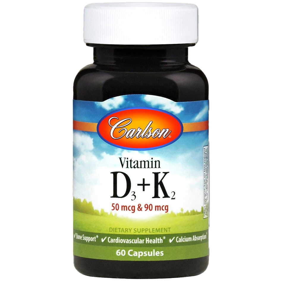 Carlson Labs Vitamin D3 + K2 Supplement - 60 Softgels for Bone & Heart Health - Supports Immune System & Calcium Absorption - Perfect for Daily Wellness Routine