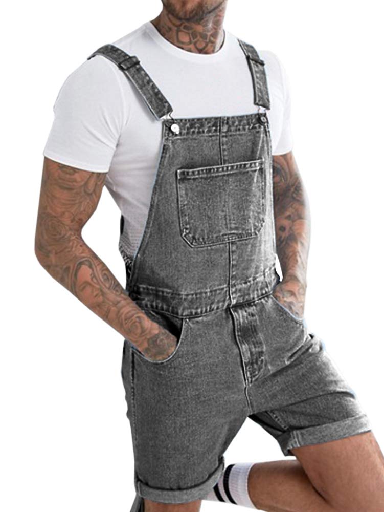 Runcati Men's Denim Shorts Bib Overalls - Loose Fit Jean Romper with Button Pockets | Summer Jumpsuit for Casual Wear, Outdoor Activities & Street Fashion