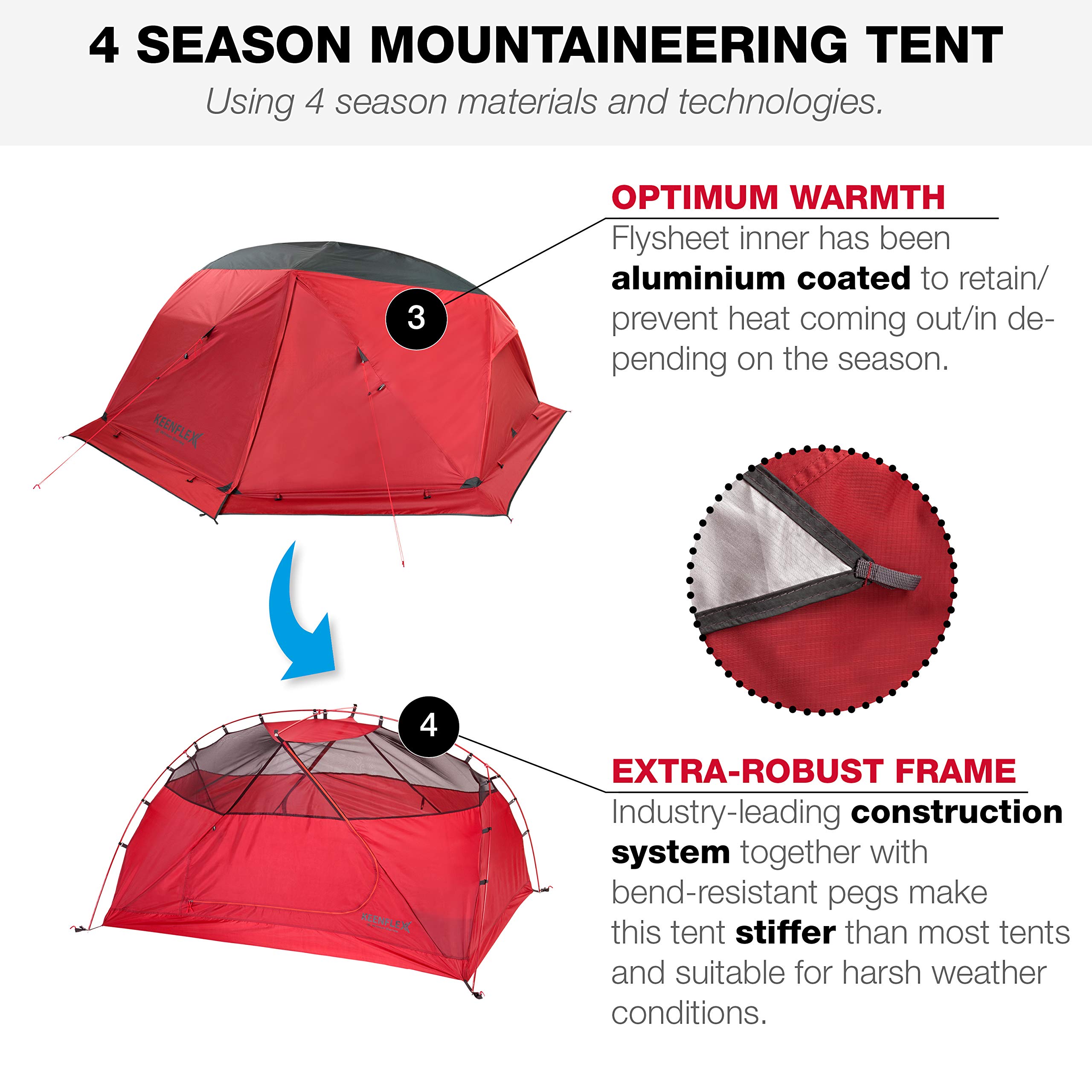 KEENFLEX 1-2 Person Lightweight Camping Tent - Perfect for Backpacking, Hiking & Outdoor Adventures