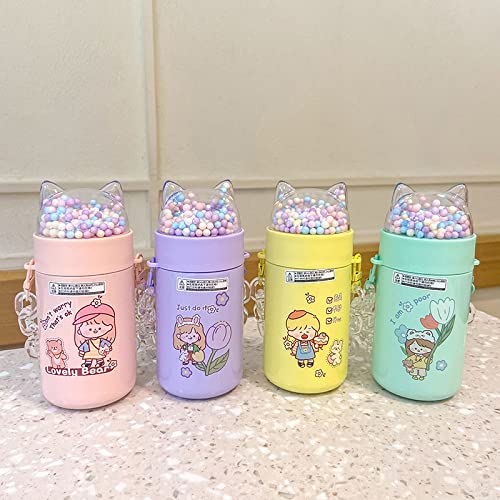 Sparkling Glitter Stainless Steel Water Bottle for Girls - 280ml Cat Sequins Lid with Crystal Strap, Insulated Thermos for School, Sports & Outdoor Activities - Perfect Birthday Gift for Kids (Yellow)
