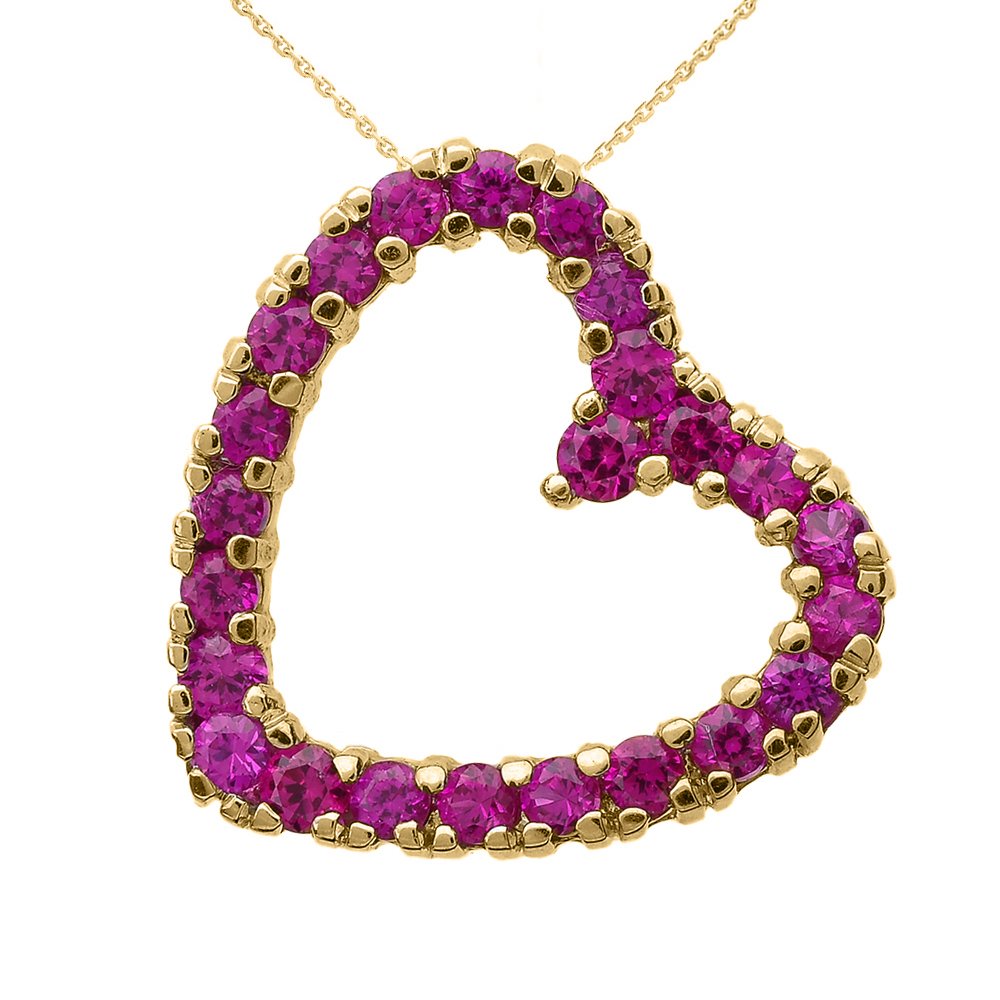 10k Yellow Gold Cubic Zirconia Sideways Open Heart Pendant Necklace for Women - Elegant Dainty Jewelry Gift for Valentine's Day, Anniversary & Special Occasions
