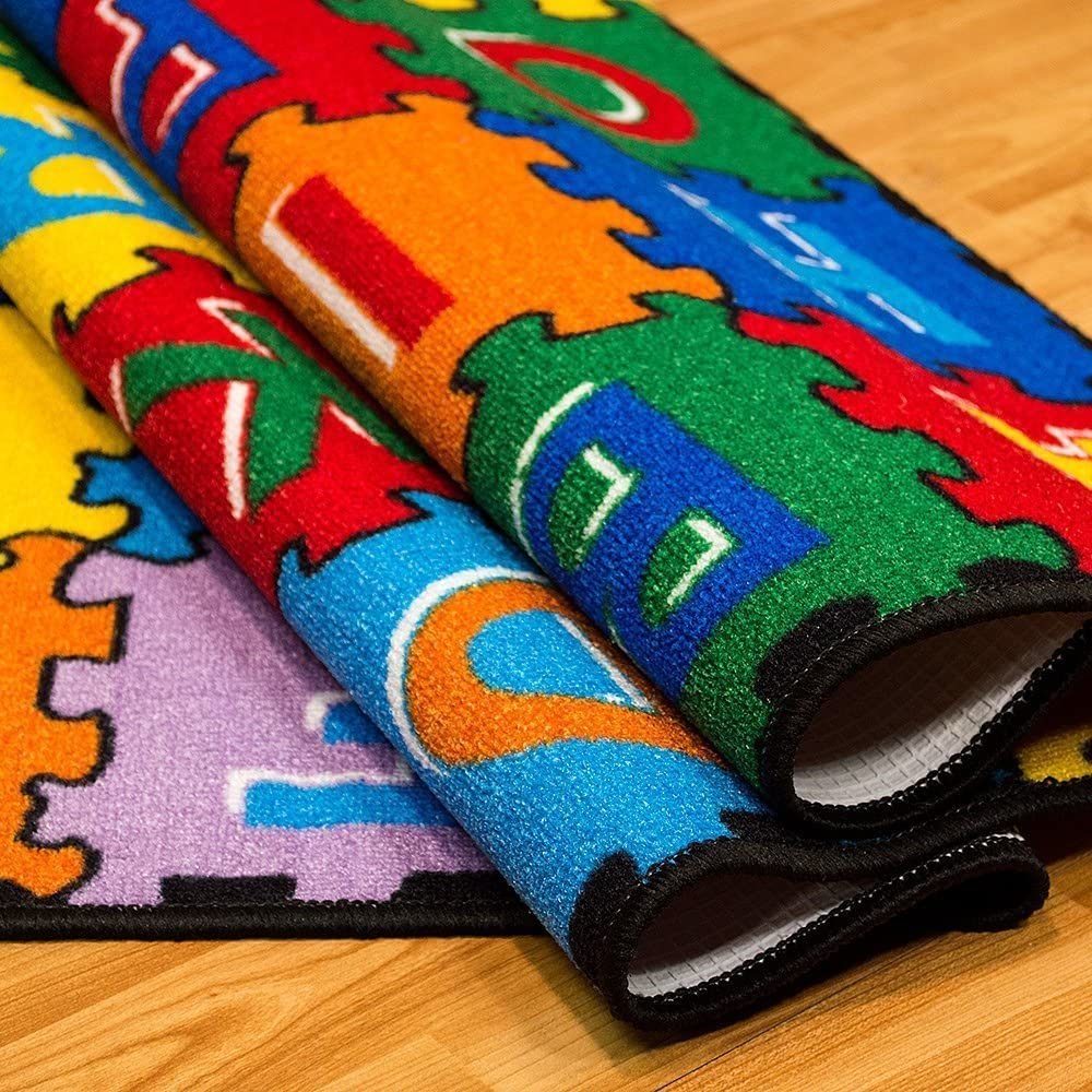 ABC Alphabet & Numbers Non-Slip Play Mat - 5x7 Feet Educational Rug for Kids Room, Daycare, Classroom & Playroom - Soft Gel Back Puzzle Mat for Learning & Fun Activities