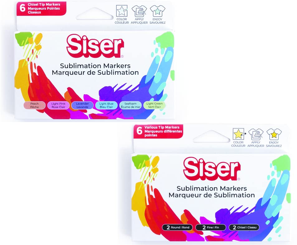 Siser Sublimation Markers - Pastel & Black Iron-On Heat Transfer Marker Sets for DIY T-Shirts, Tote Bags & Apparel Customization | Perfect for Crafting, Personalized Gifts & Small Business Projects