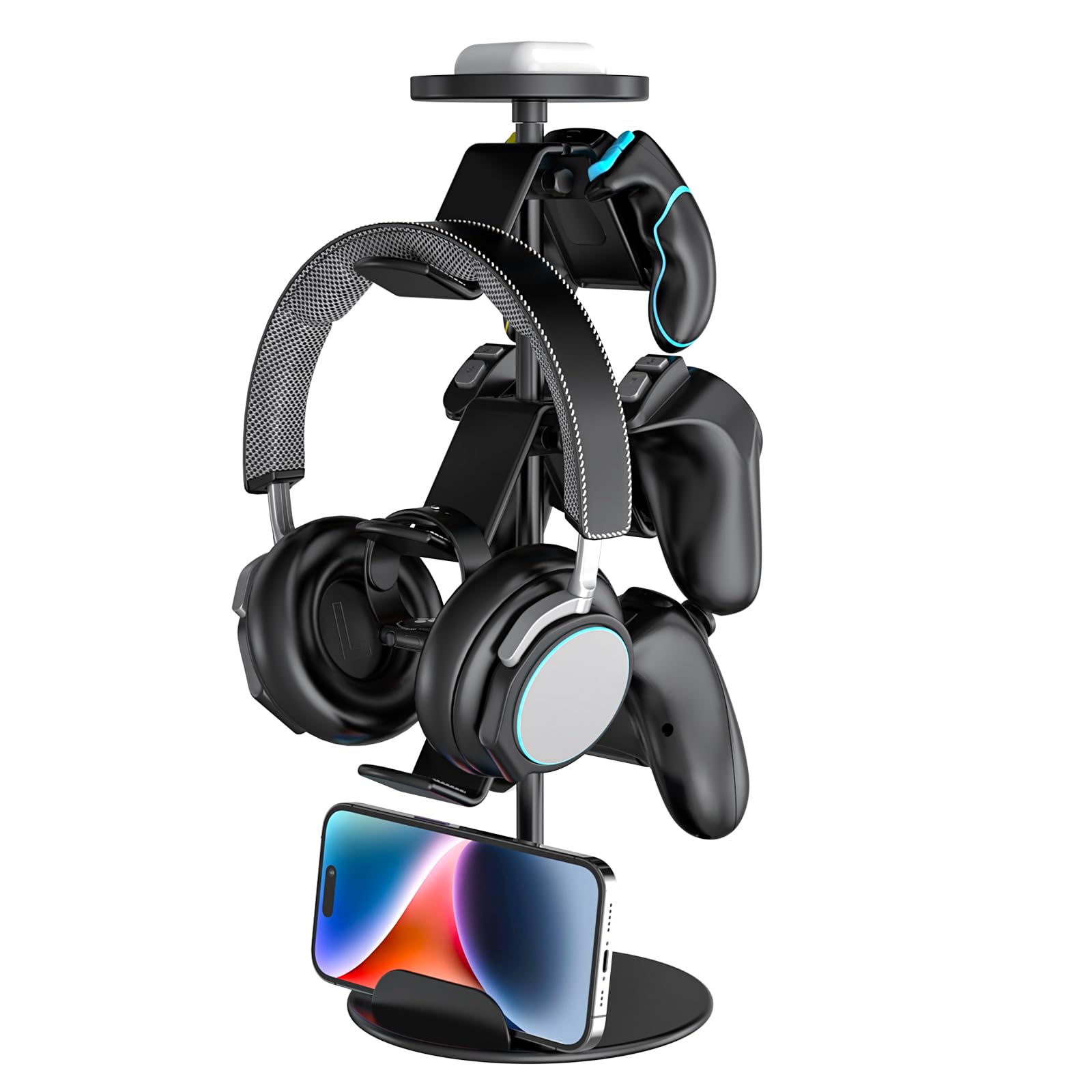 Universal Multi-Layer Adjustable Game Controller Stand & Headphone Holder - Compatible with Xbox, PS4, PS5, Nintendo Switch & PC Gaming Accessories (4 Layers) - Perfect for Organized Gaming Setup & Headset Storage