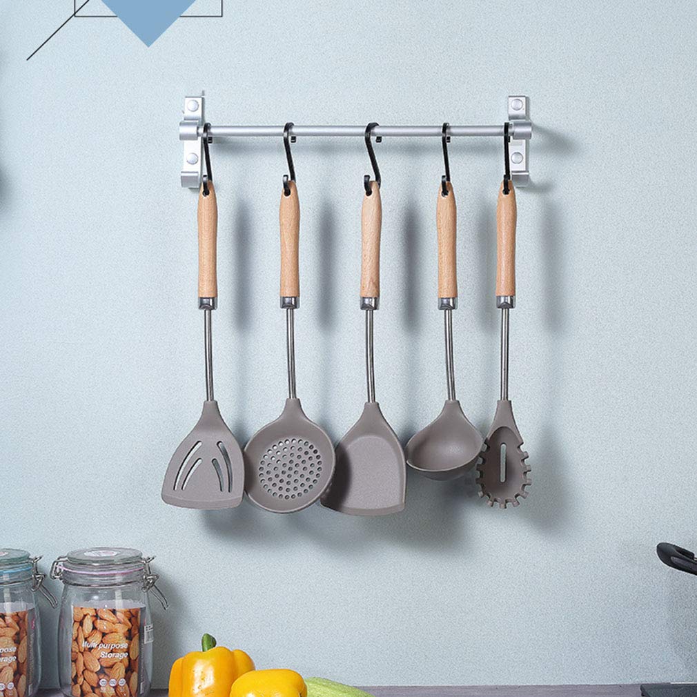 5Pcs Silicone Cooking Utensil Set - Non-Stick & Heat Resistant Kitchen Tools with Wooden Handle - Perfect for Baking, Frying & Non-Stick Cookware - Essential Kitchen Gadgets for Home Chefs