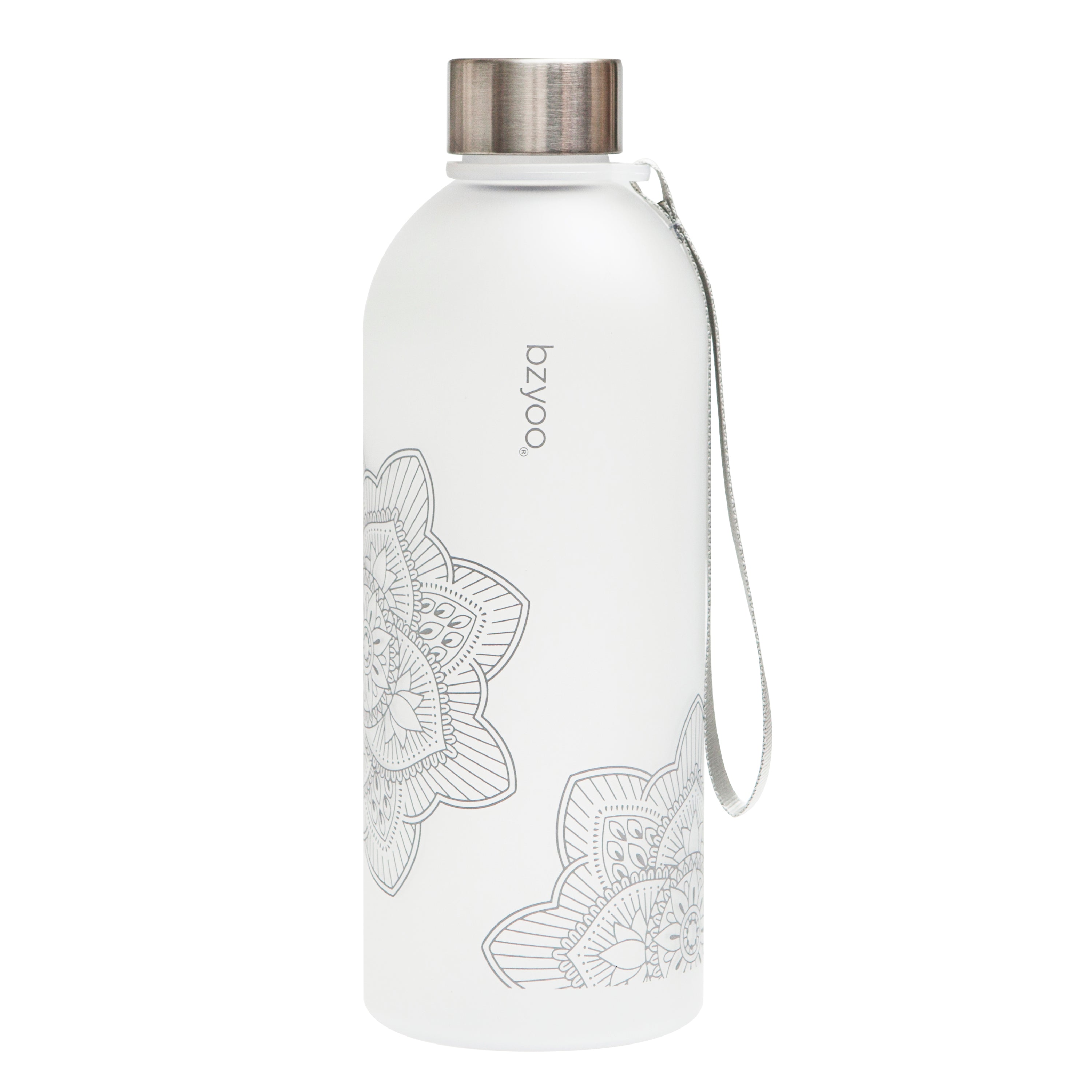 32oz La La Mandala Time Marker Tritan Water Bottle with Carrying Strap - BPA Free, Leak Proof, Motivational Water Tracking - Perfect for Gym, Yoga, Hiking & Daily Hydration (Silver)