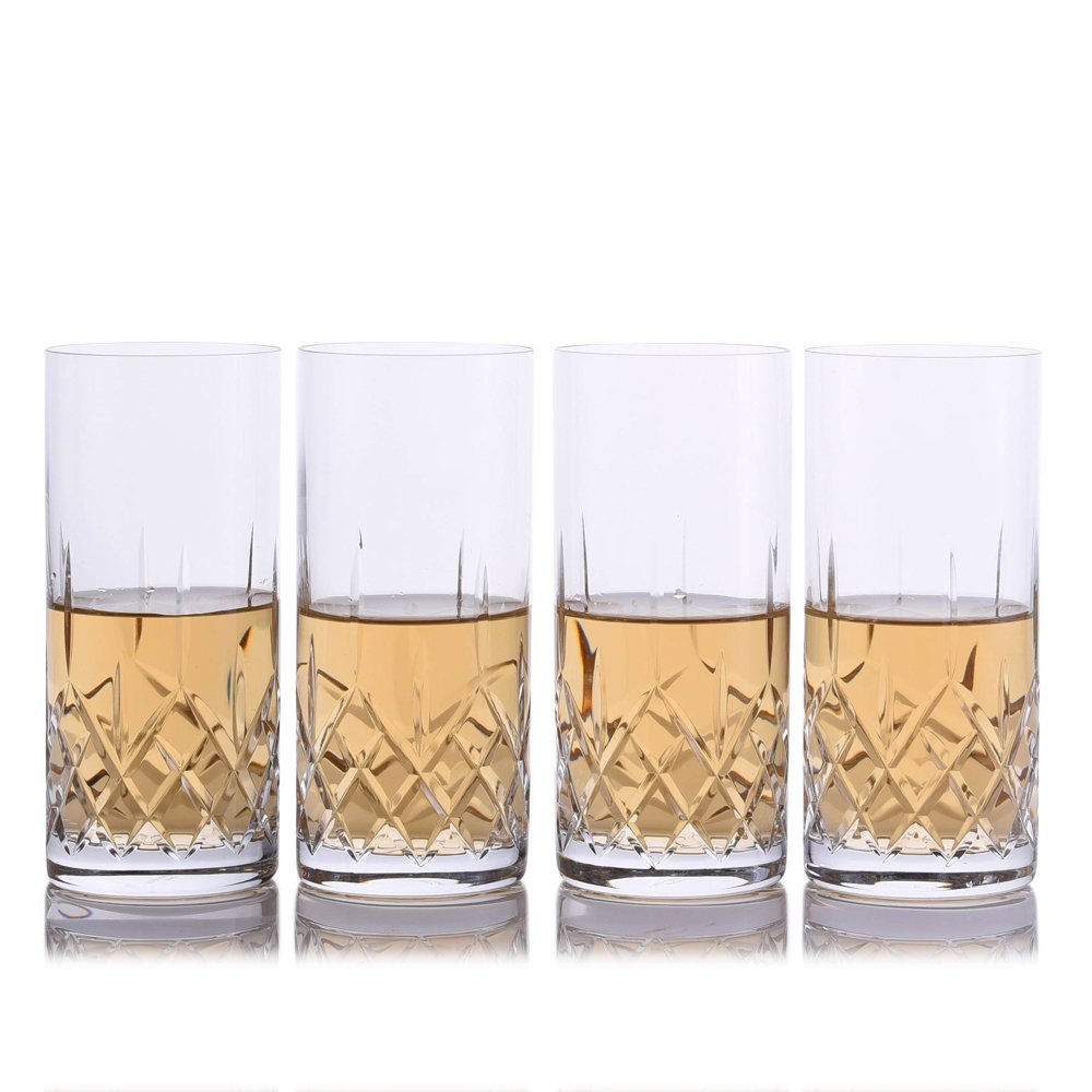 Premium Titanium-Trimmed Crystal Highball Glasses 4-Piece Set - Elegant Barware for Cocktails, Whiskey & Gifts | Perfect for Home Bars, Weddings & Groomsmen Presents
