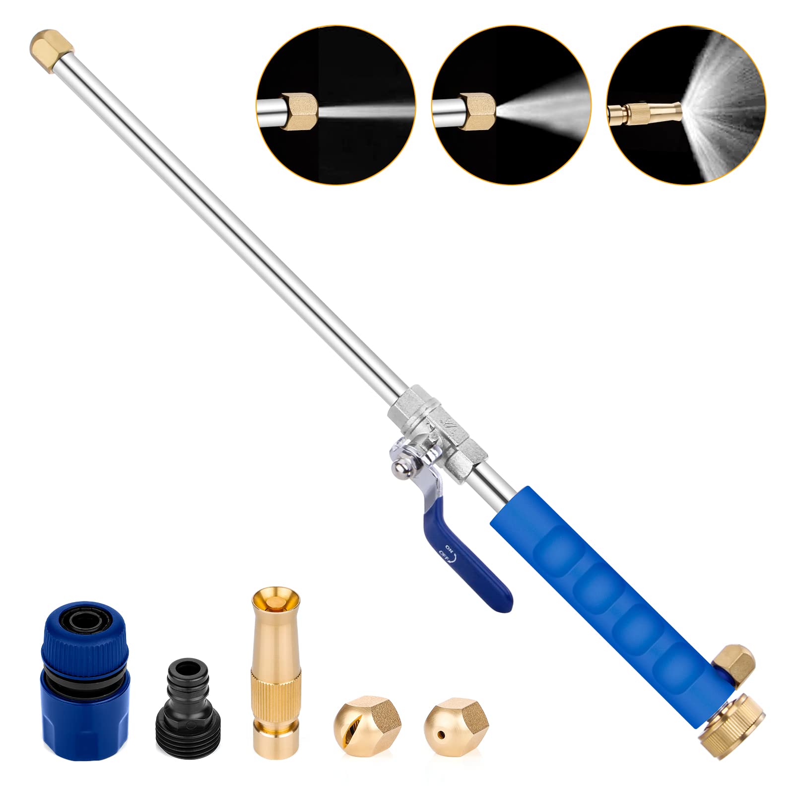 Hydro Jet Power Washer Gun with 3 Nozzle Attachments - High Pressure Water Spray Wand for Patio, Sidewalk, Car, Window & Garden Cleaning (Blue) | Perfect for Outdoor Home Maintenance and Vehicle Washing