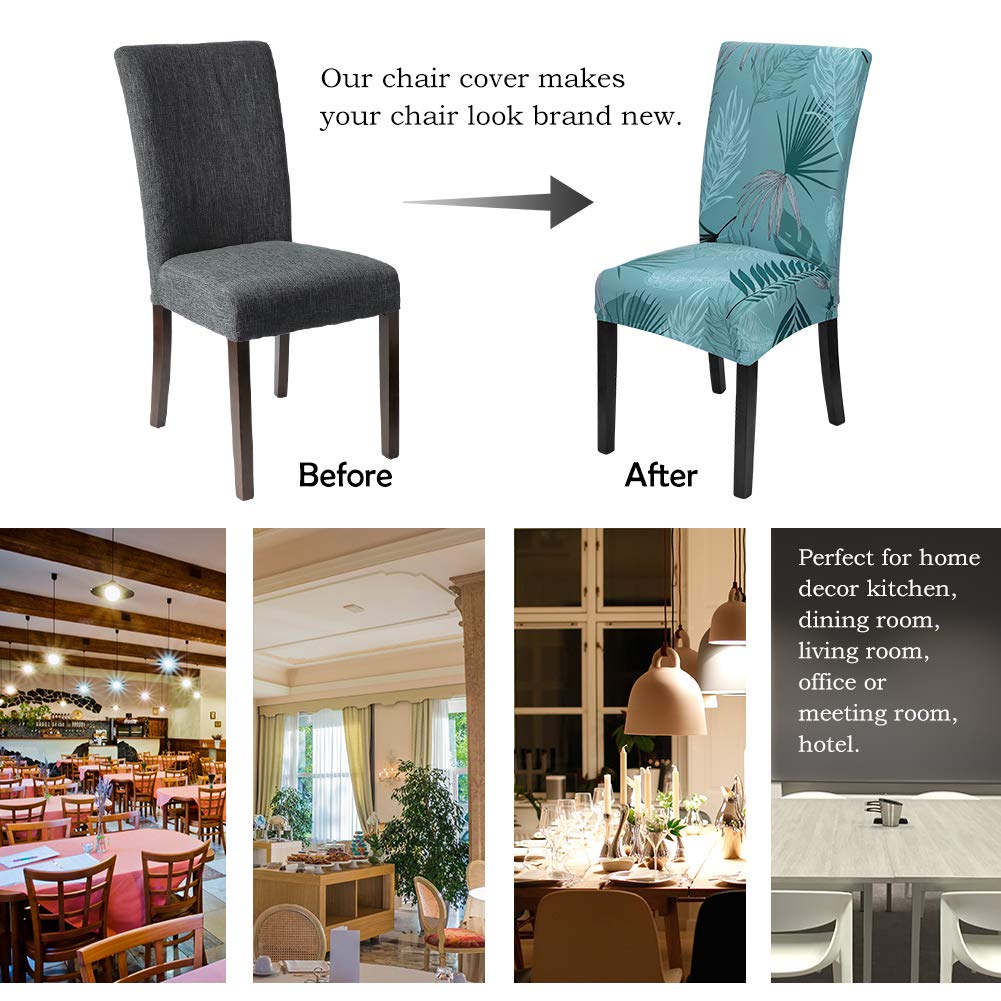 JOTOM Stretch Modern Dining Chair Covers - 4 Pack Removable Soft Spandex Slipcovers for Kitchen, Dining Room, Hotel, Party & Wedding - Chair Protector in Leaf Green - Perfect for Home Decor & Event Styling