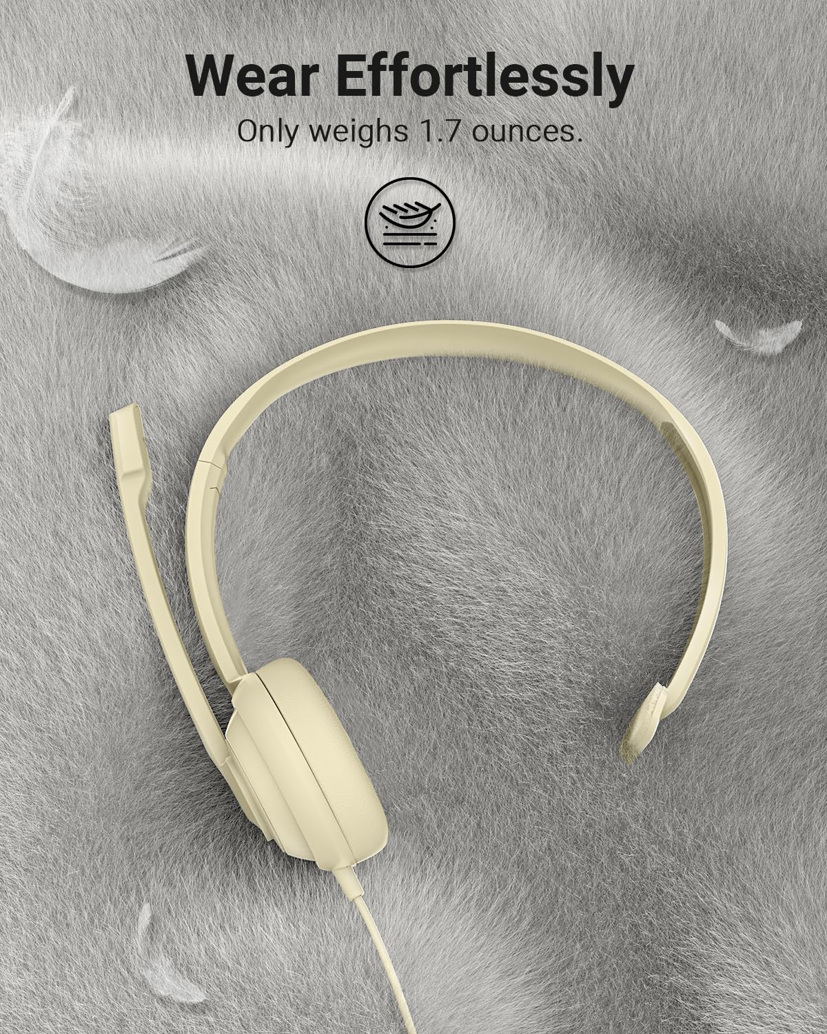 NUBWO HW02 USB Gaming Headset with Noise Cancelling Microphone & In-Line Volume Control - Ultra Comfortable On-Ear Wired Headphones for PC, Laptop, Office, Call Center, Skype, Zoom, Webinars (Apricot) - Perfect for Remote Work, Online Classes & Professional Conference Calls