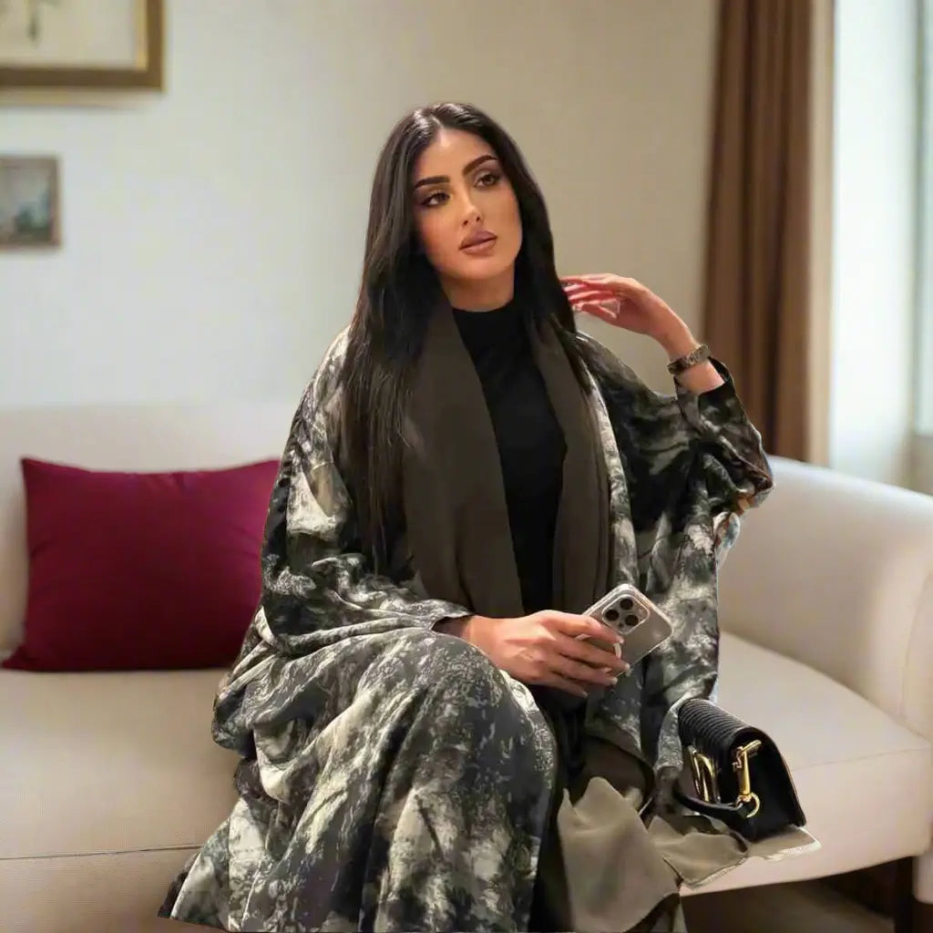 Modest Fashion Printed Cardigan Open Abaya Dress for Women - Stylish Muslim Outerwear for Prayer, Home & Casual Wear