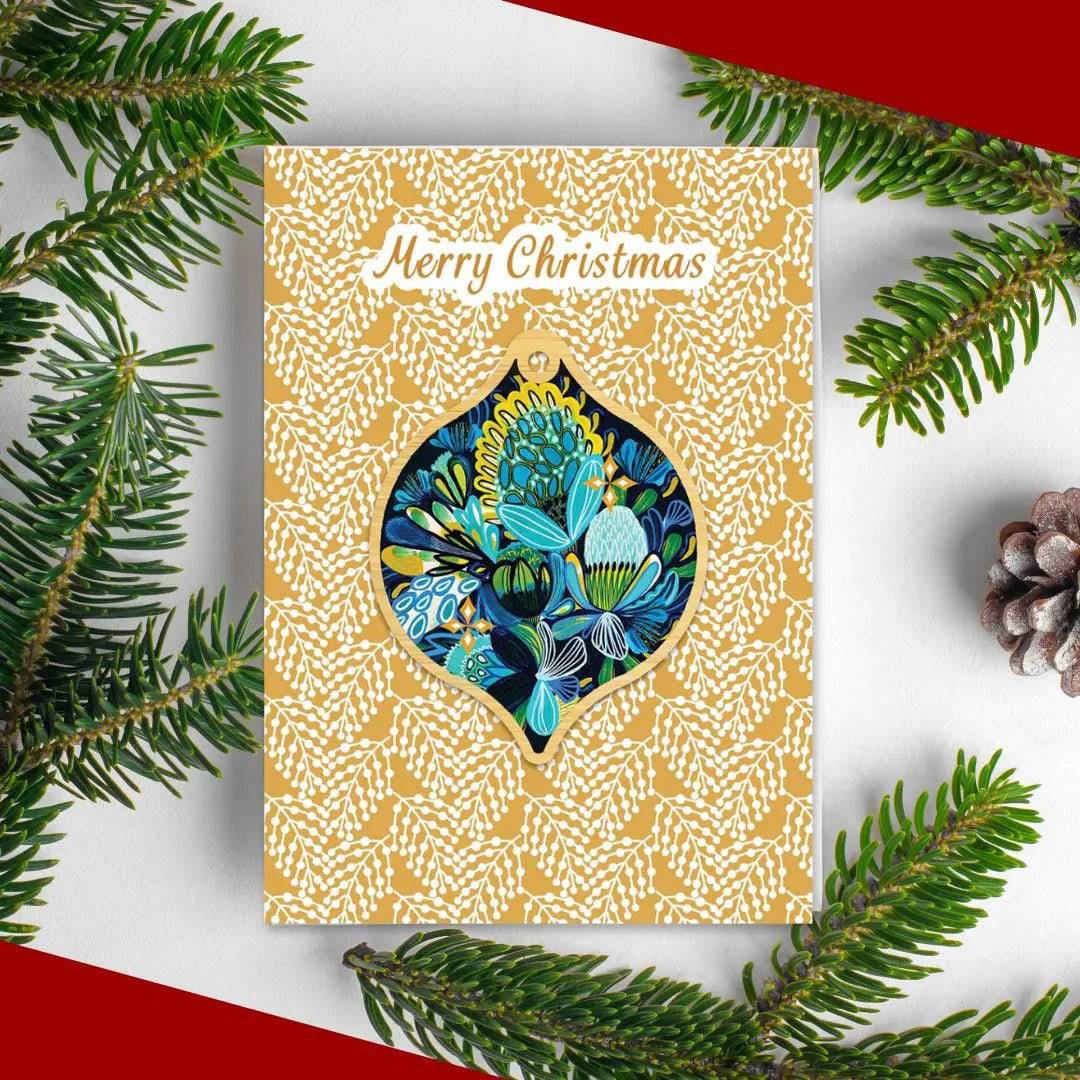 Azure Natives Australian Christmas Card & Bauble - Premium Holiday Greeting Cards with Ornament for Xmas Decorations, Gifts & Festive Celebrations