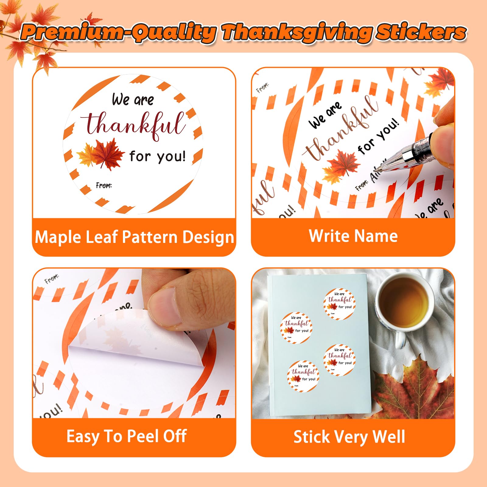 Anwyll 60Pcs 2Inch Thanksgiving Stickers - Self-Adhesive Thankful Leaf Labels for Cards, Envelopes & Party Decor | Perfect for Holiday Gifts, Fall Celebrations & DIY Crafts
