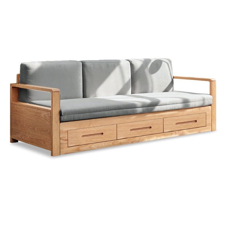 Oak Solid Wood Folding Storage Sofa Bed - Convertible Guest Bed & Space-Saving Furniture for Small Apartments, Living Rooms & Dorm Rooms