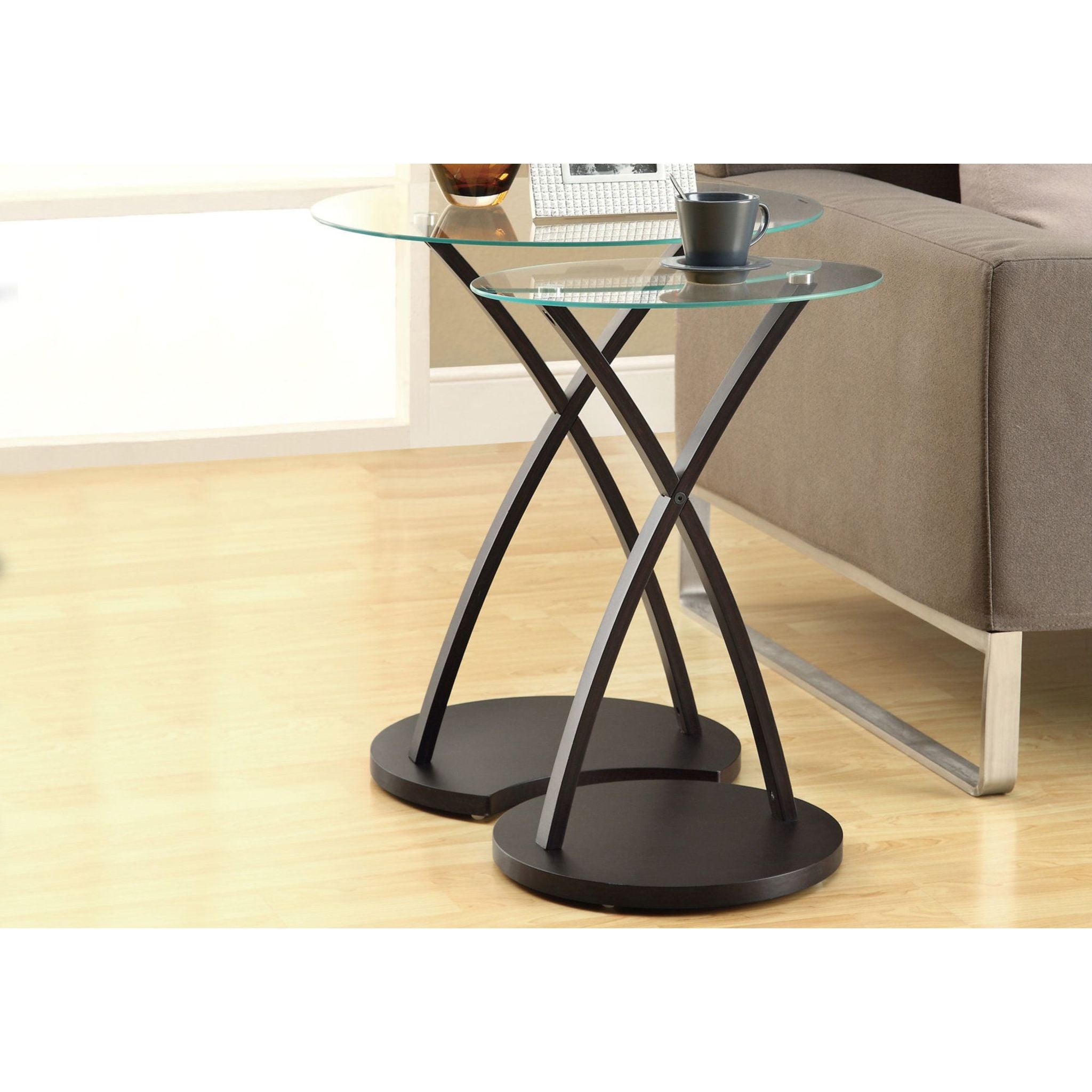 Bentwood Nesting Table Set of 3 - Espresso Finish Wooden Side Tables - Space Saving Living Room Furniture for Small Spaces, Coffee Table, End Table, Bedroom Decor