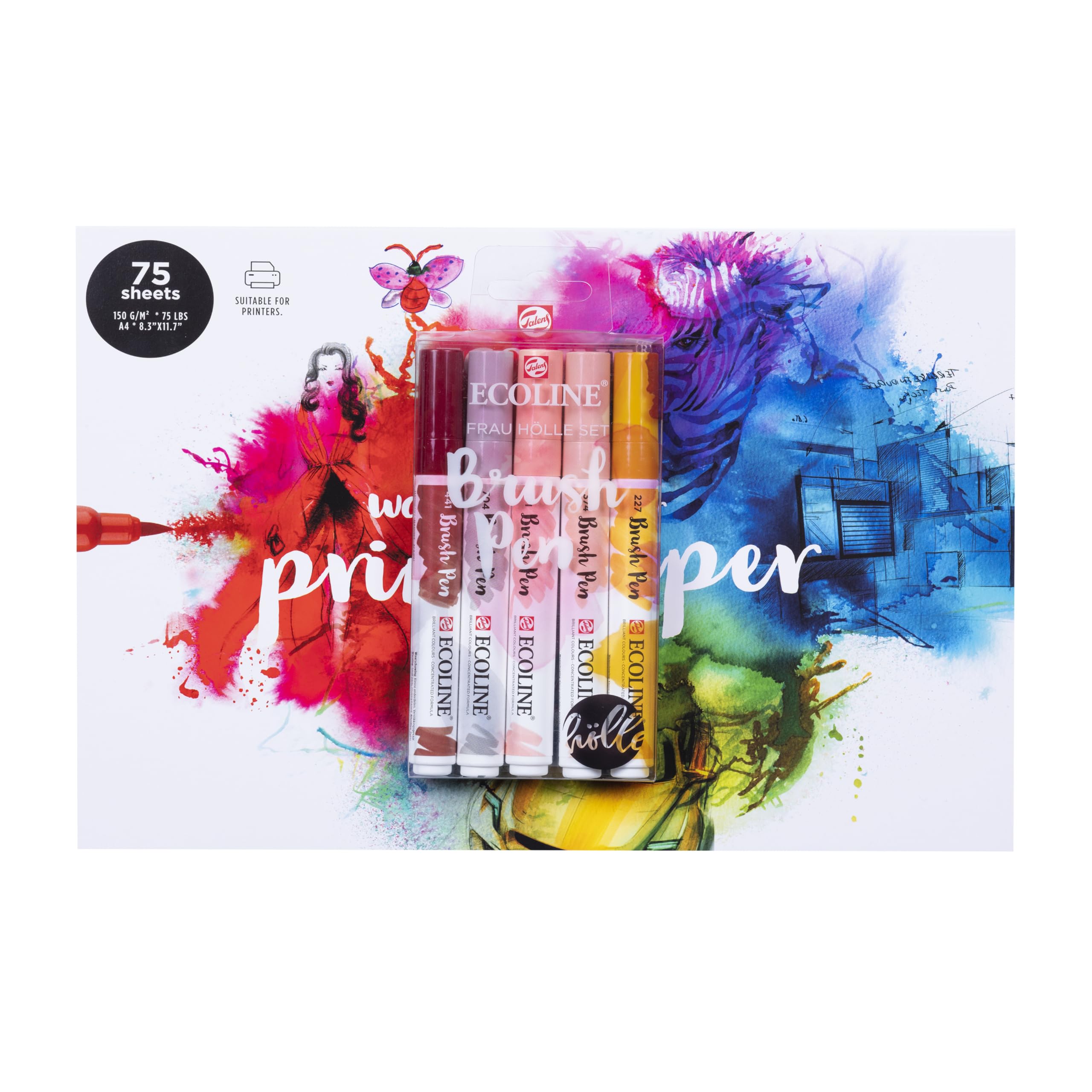 Premium Ecoline Print Paper DIN A4 - 75 Sheets of 150 g/m² Heavyweight Paper for Printing, Drawing & Art Projects | Ideal for Watercolor, Calligraphy & Crafting