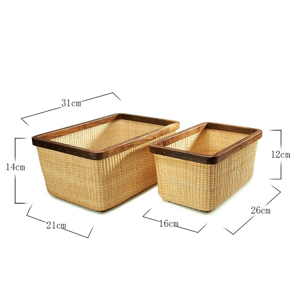 Handwoven Rattan Storage Baskets - Square Woven Baskets for Home Organization, Jewelry Storage & Fruit Display | Modern Living Room Decor, Tabletop Storage Solution