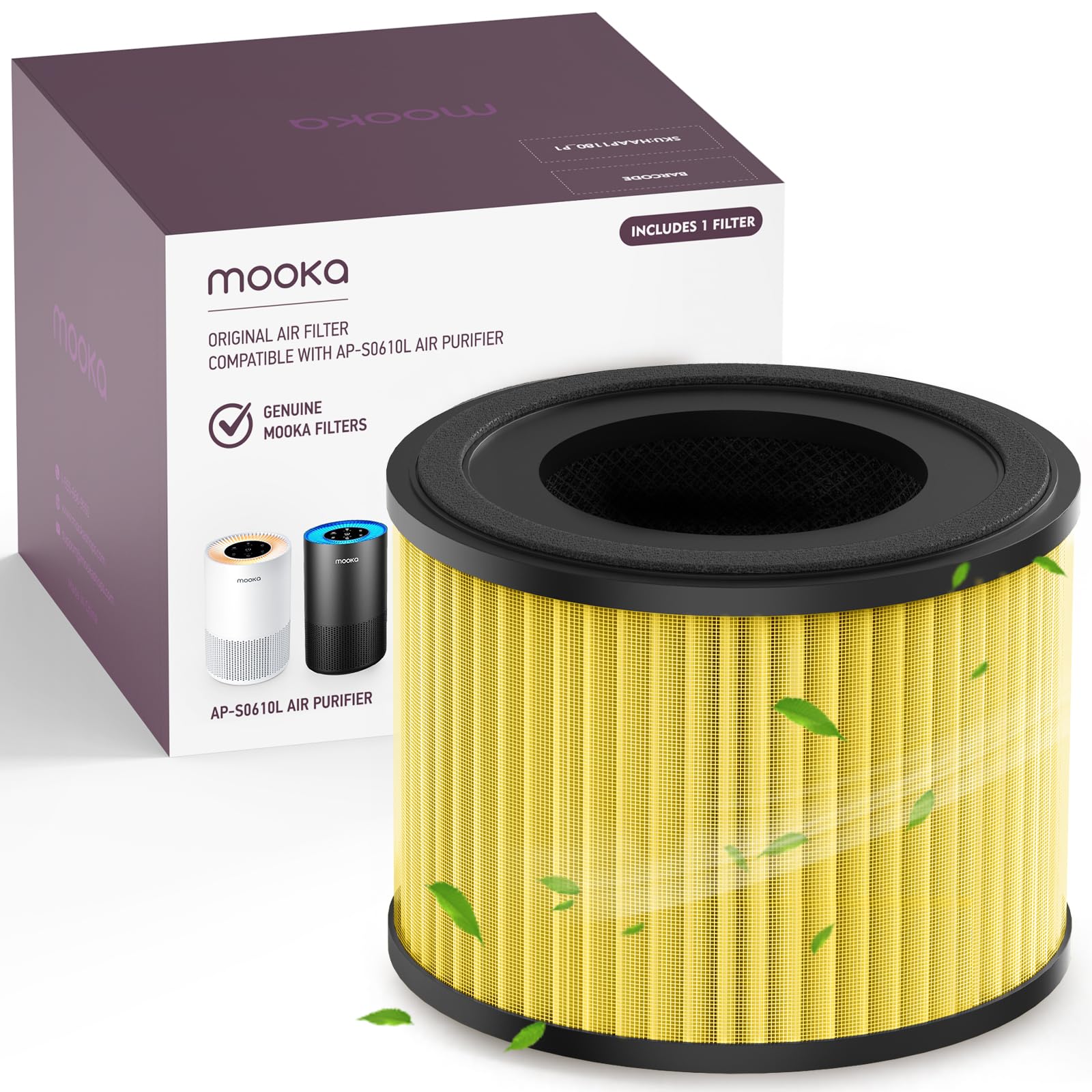 MOOKA AP-S0610L True HEPA Air Purifier with 3-in-1 Filter - Removes Pet Dander, Smoke, Odor, Pollen & Allergens - High Efficiency Activated Carbon Filter for Home, Office & Bedroom Use
