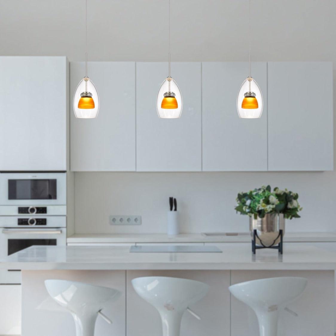 Cal Lighting Integrated Dimmable LED Double Glass Mini Pendant Light - Modern Kitchen Island Lighting & Dining Room Hanging Fixture