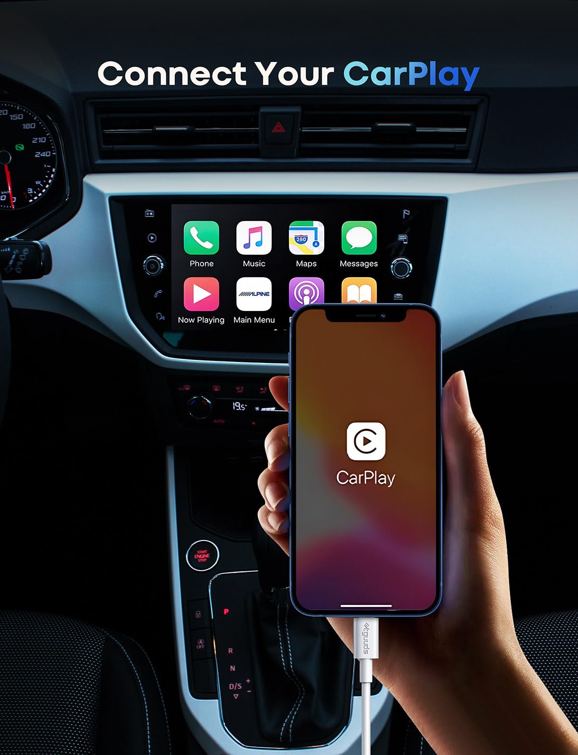 1ft USB C to USB A CarPlay Cable for iPhone 16/16 Pro/16 Pro Max/16 Plus/15/15 Pro/15 Pro Max - Fast Charging Sync Cord for Apple CarPlay & Android Auto - Perfect for Road Trips & Daily Commutes (2 Pack)