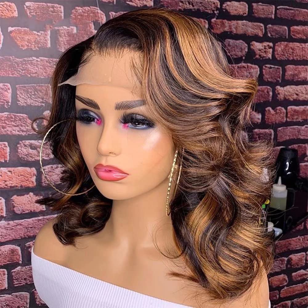 1B/30 Ombre Short Bob Body Wave Human Hair Wig - 13x6 HD Transparent Lace Front with Baby Hair & Bleached Knots | Glueless Brazilian Virgin Hair Wigs for Women | Perfect for Daily Wear, Cosplay & Special Occasions
