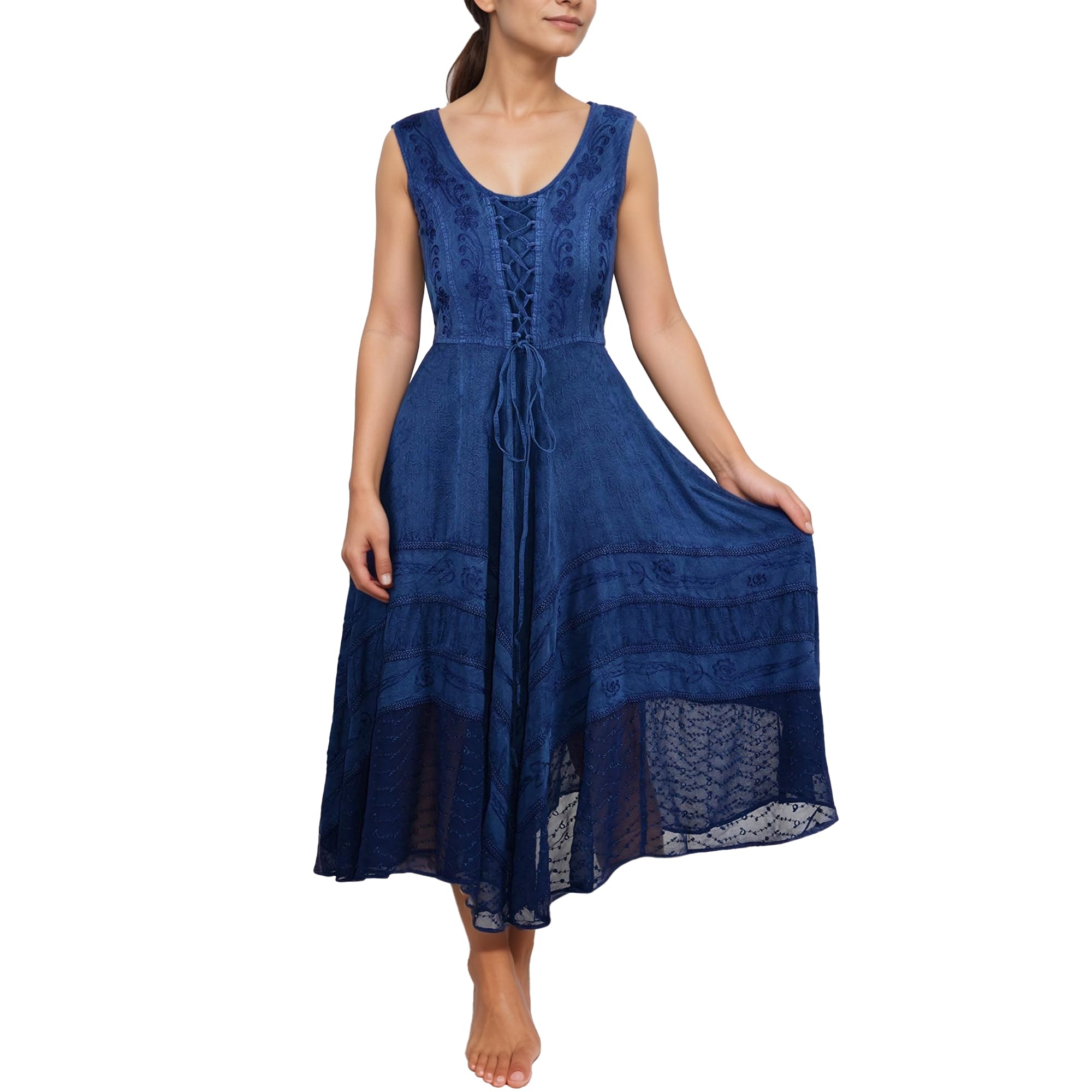 2025 Gothic Corset Smocked Maxi Dress for Women - Sleeveless Embroidered Summer Dress with Twirl Design | Perfect for Spring/Summer Weddings, Parties & Gothic Fashion
