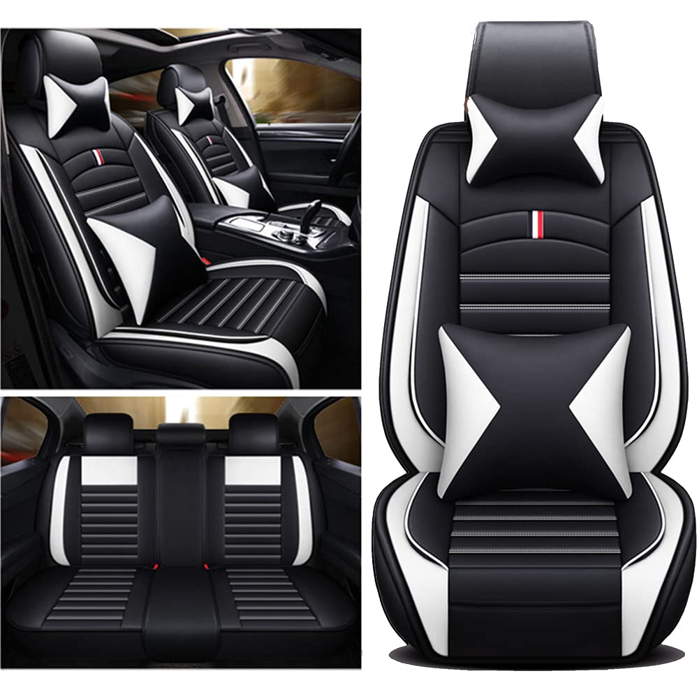 Premium Luxury Leather Car Seat Covers for Dacia Duster Prestige - Waterproof, Wear-Resistant, Airbag-Compatible Seat Protector (Black/White) - Perfect for Road Trips, Daily Commutes & Car Interior Protection