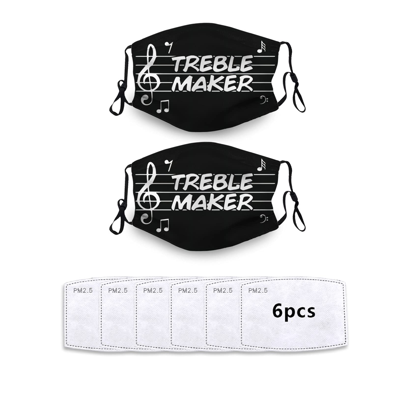 Reusable Cloth Bandanas Scarf with 6 Filters - Set of 2 Funny Marching Band Face Masks for Adults & Kids | Unisex Treble Maker Design | Perfect for Concerts, Parades & Music Events