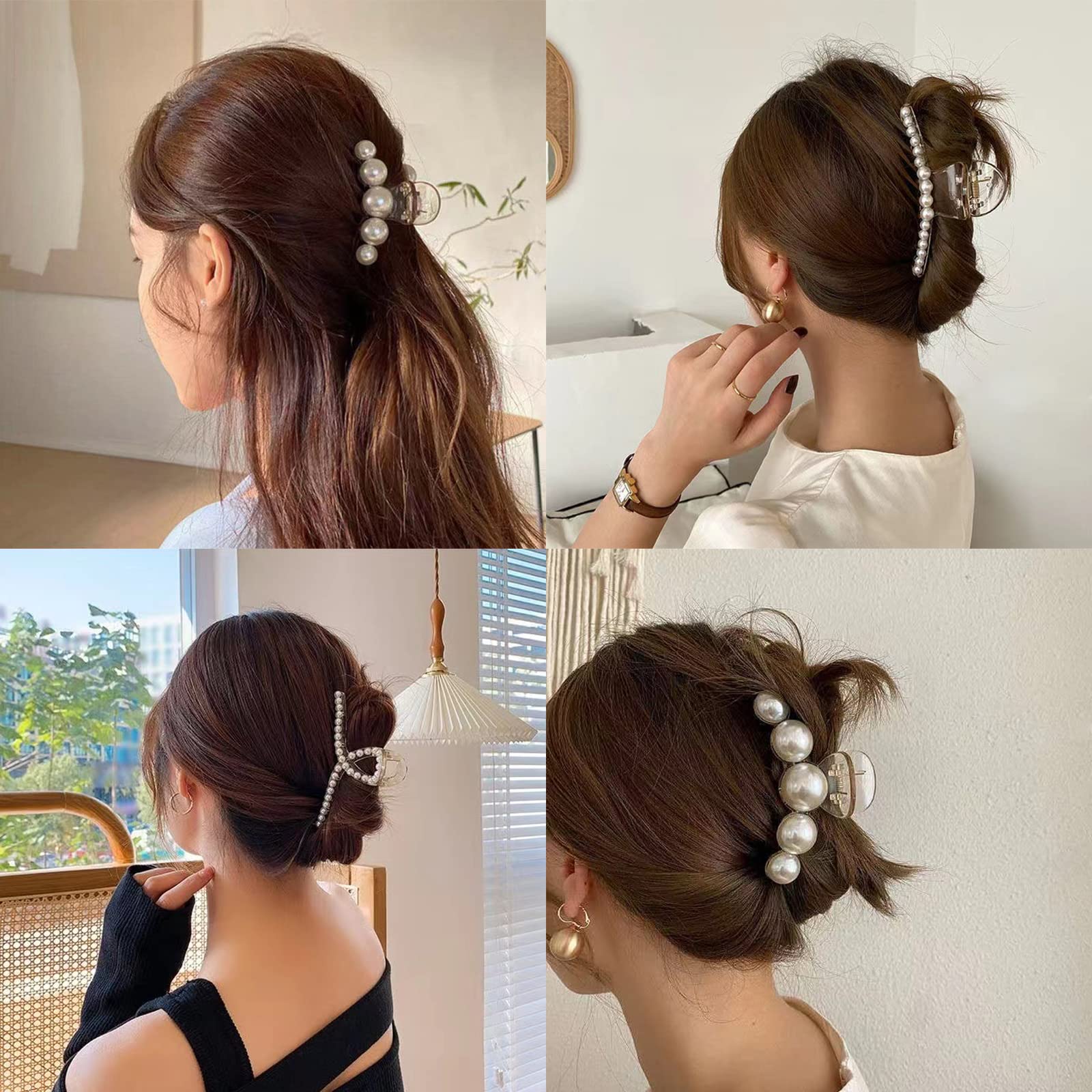 6 Pcs Large Pearl Claw Clips for Thick Hair - Non-Slip Jaw Clips for Wedding, Prom & Special Occasions - Elegant Hair Accessories for Women & Girls (White) - Perfect for Updos, Half-Up Styles & Everyday Wear