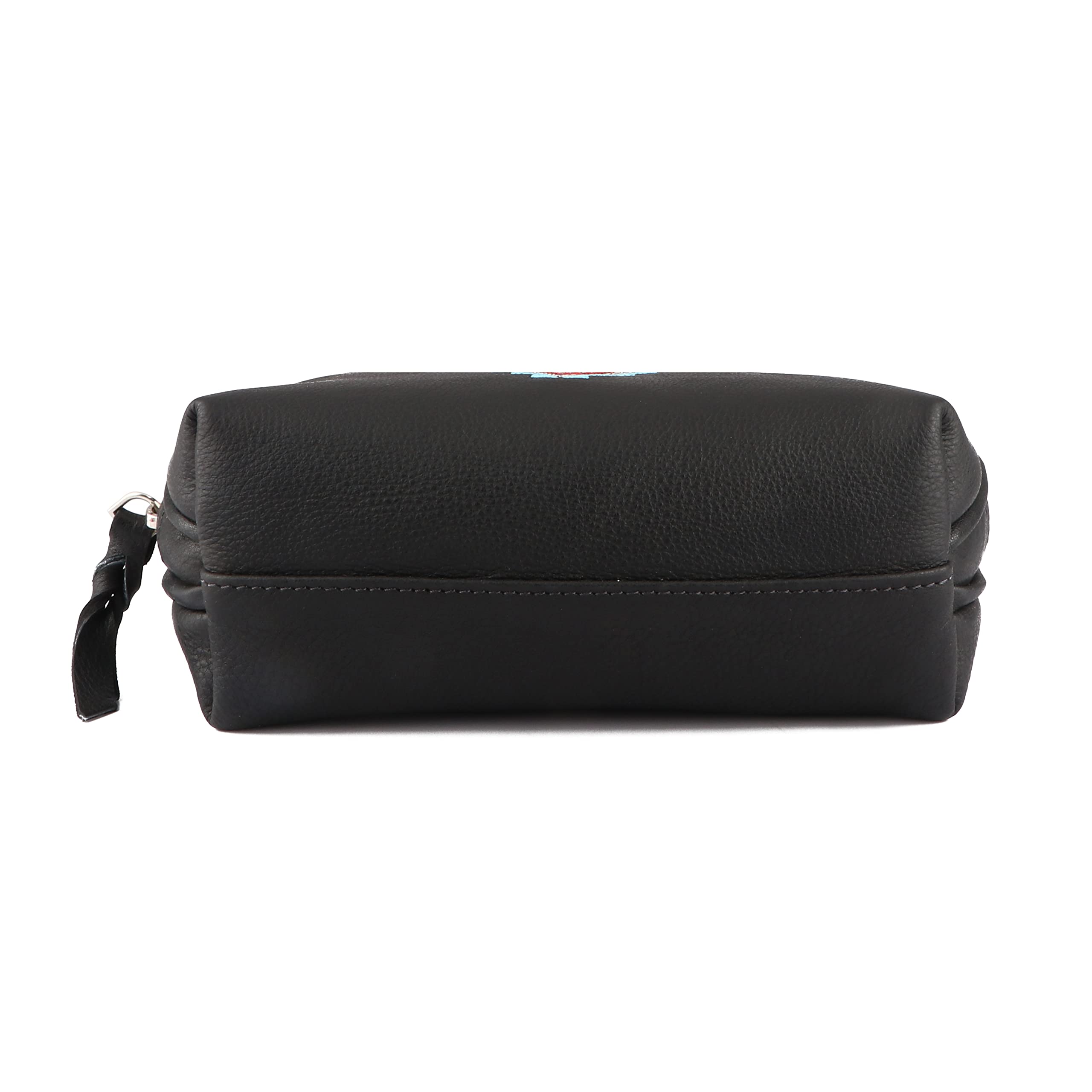 CHALLENGER Women's Black Leather Floral Embroidered Zippered Makeup Cosmetic Bag 18BT02BK - Perfect for Travel, Gifts & Organizing Beauty Essentials