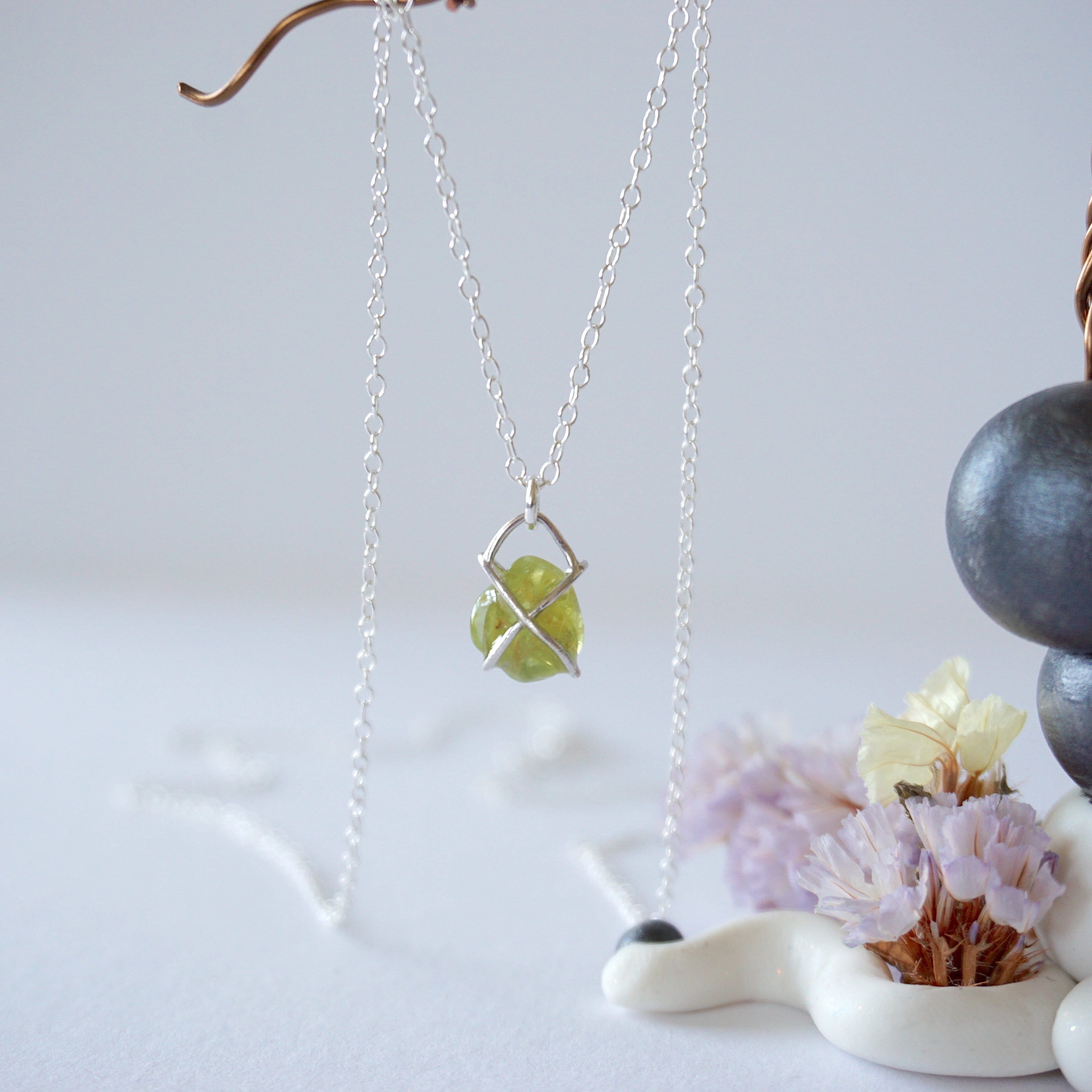 Peridot Huggie Charm Necklace - Sterling Silver Jewelry for Women, Dainty & Elegant - Perfect for Everyday Wear, Gifts & Special Occasions