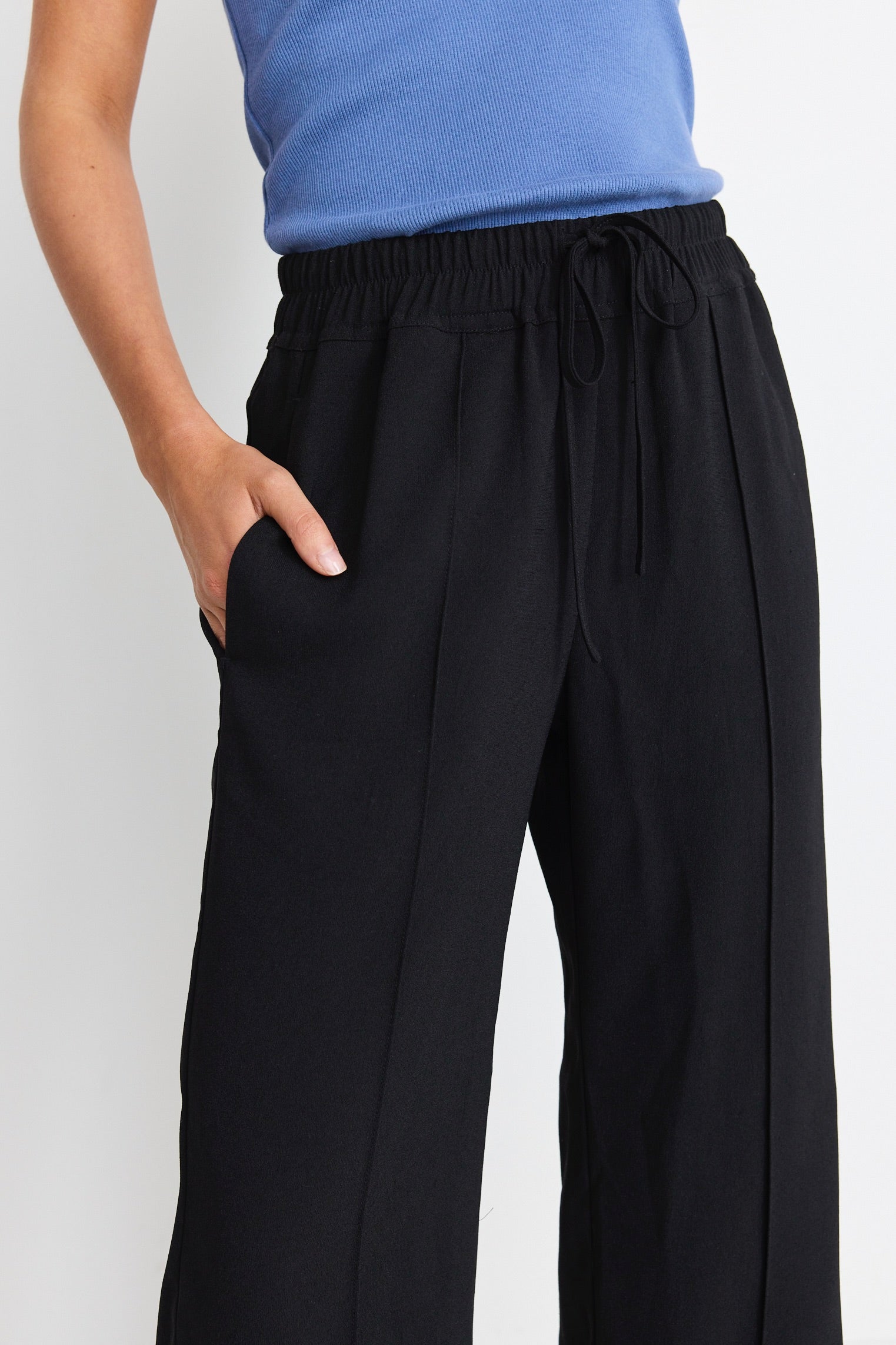 Stylish Civic Black Crepe Pintuck Leg Wide Pants for Women - Comfortable Office Wear & Casual Chic Outfits