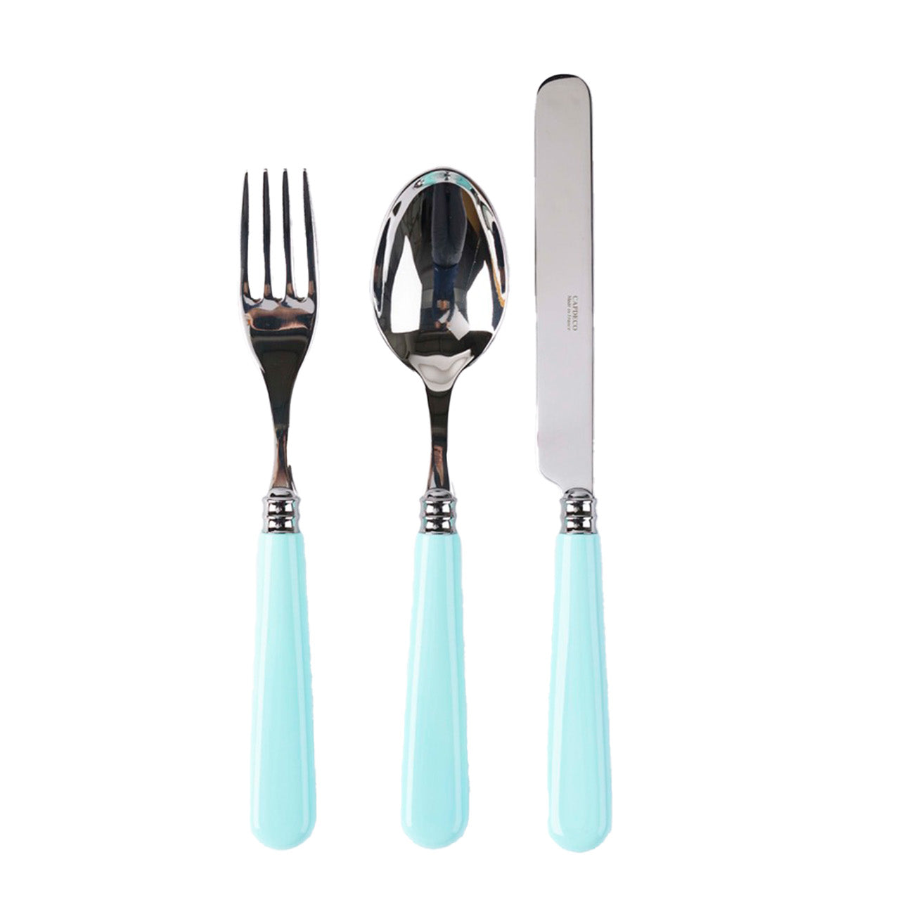 Premium 3-Piece Cutlery Set in Aqua - Stainless Steel Knife, Fork & Spoon for Dining, Kitchen & Travel - Perfect for Home, Restaurant & Outdoor Use
