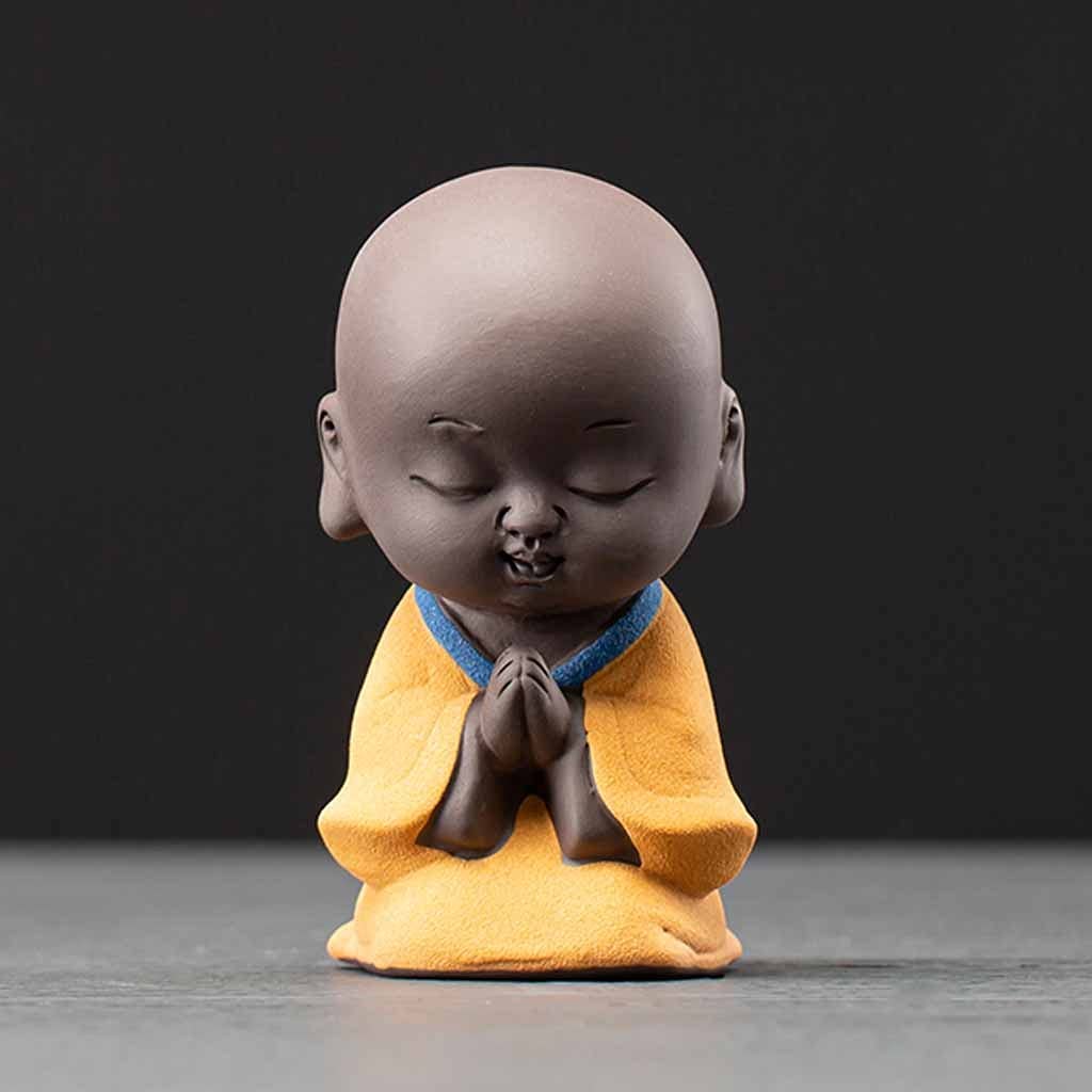 WYBFZTT-188 Small Buddha Statue - Handcrafted Color Sand Ceramic Monk Figurine, Feng Shui Home Decor & Tea Pet (Purple Sand, Style A) - Perfect for Meditation Spaces, Office Desks & Zen Gardens