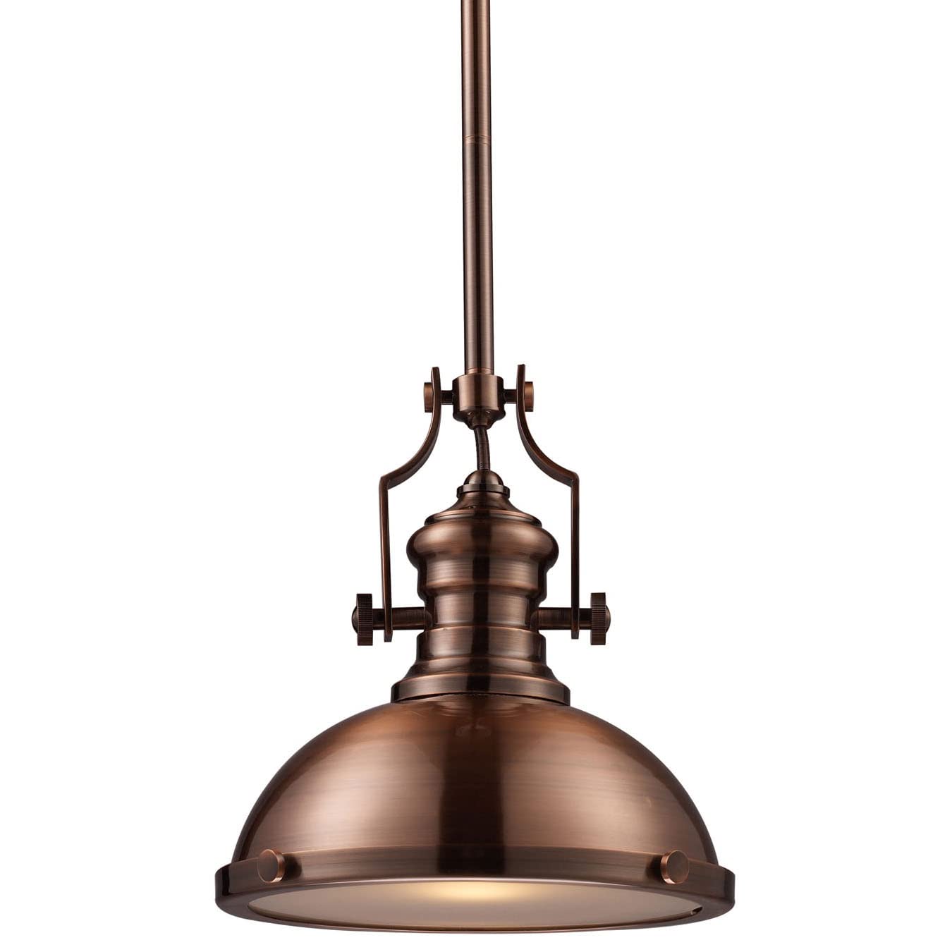 Elk Home Chadwick 1-Light Antique Copper Pendant with Frosted Glass Diffuser - Transitional Style Ceiling Light for Dining Room, Kitchen Island, or Entryway