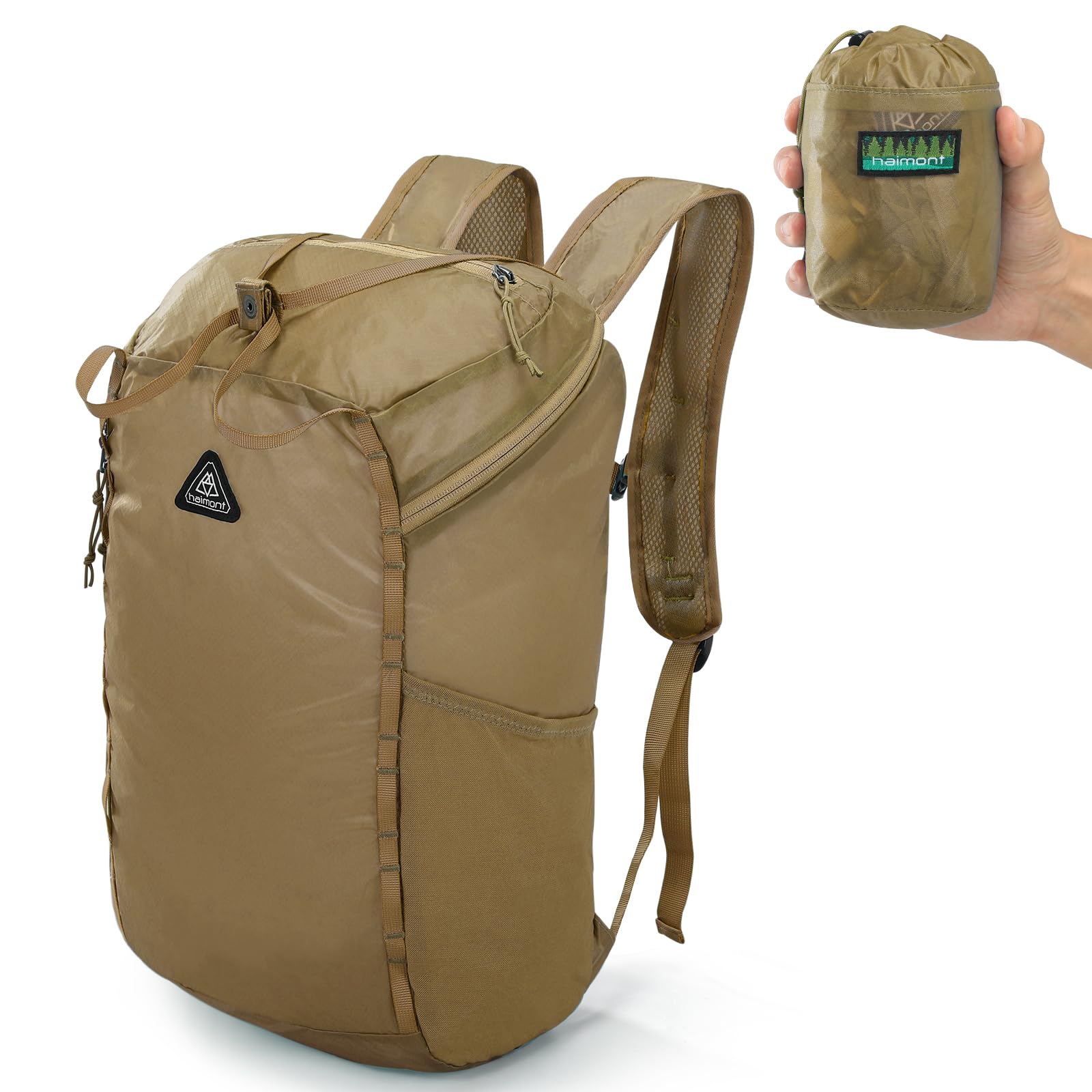 Ultralight Packable Backpack 25L - Foldable Hiking Daypack for Men & Women with Built-in Storage Bag - Perfect for Travel, Beach, Camping & Outdoor Adventures - Durable Brown Backpack for Hiking, Gym & Daily Use