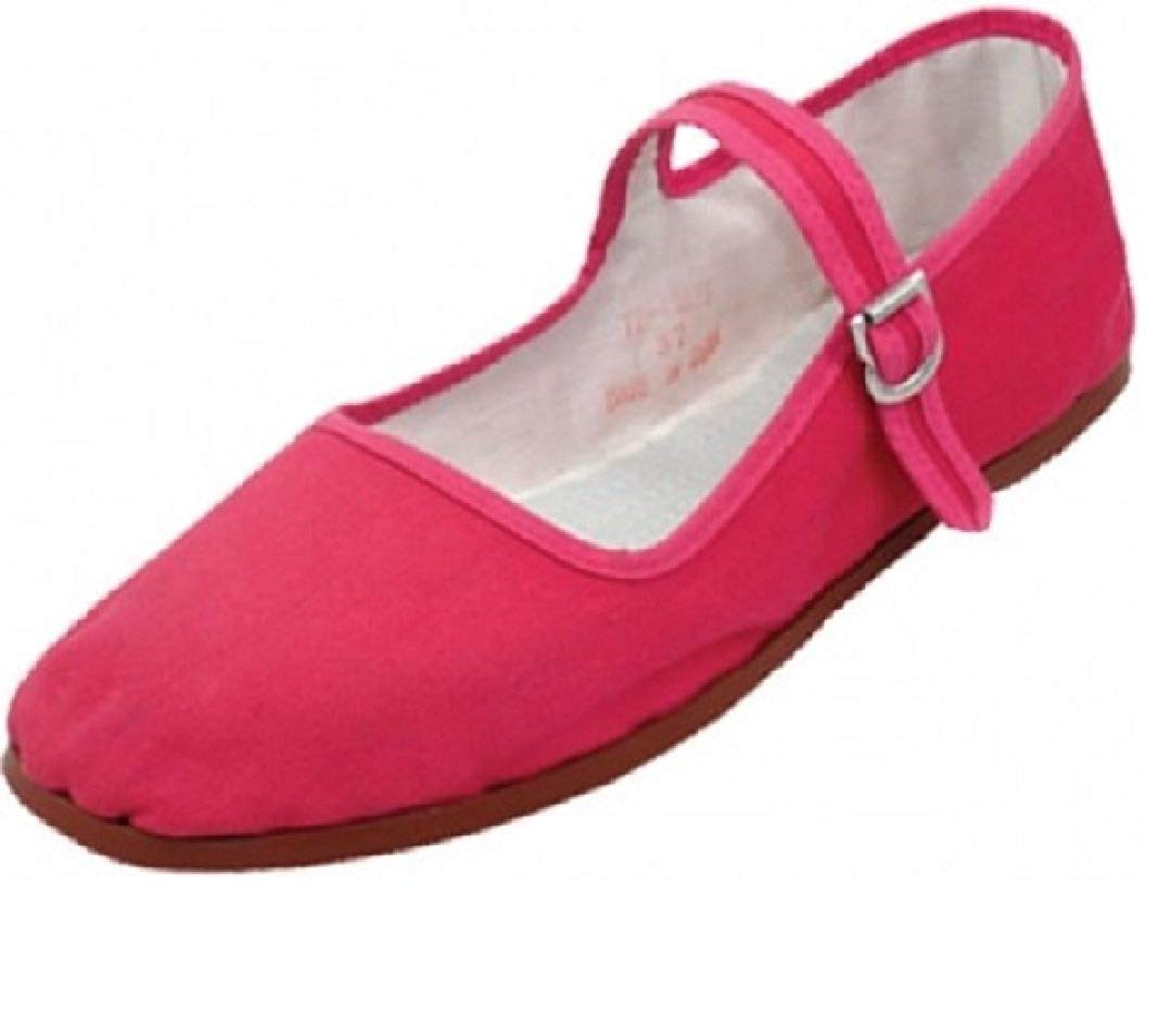 Emuna Women's Cotton Mary Jane Ballet Flats - Comfortable Casual Shoes for Women (Size 7, Fuchsia) - Perfect for Work, Walking & Everyday Wear