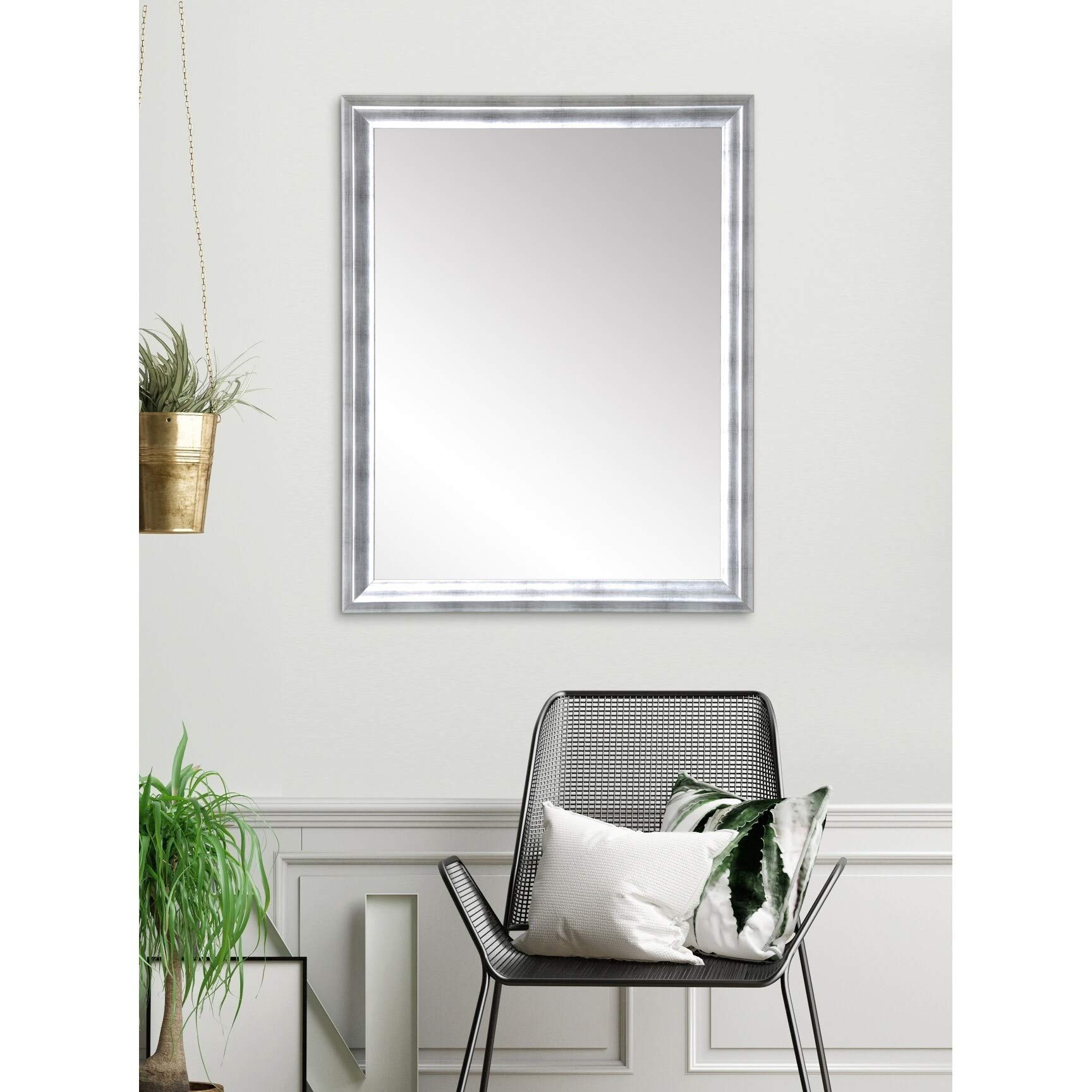 BrandtWorks Modern Brushed Silver Wall Mirror 31x35 Inches - Elegant Bathroom Vanity Mirror, Bedroom Decor & Entryway Accent Piece