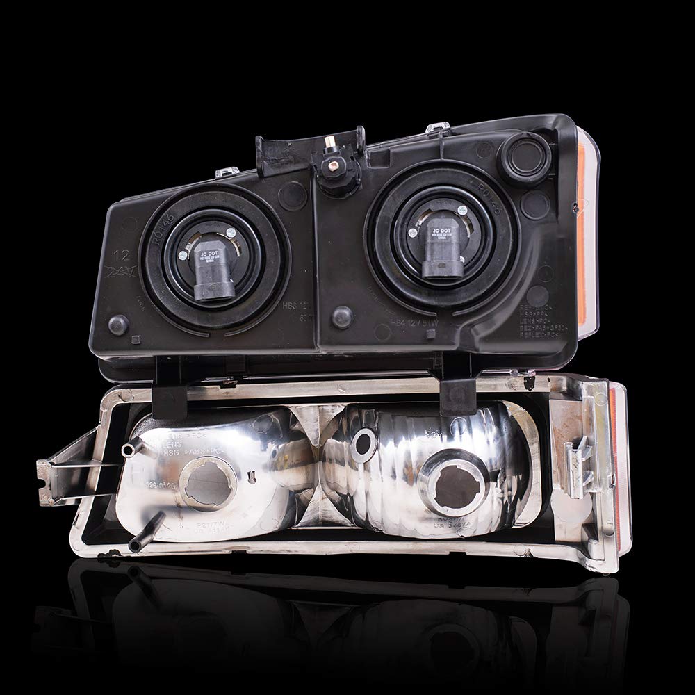 Brock Replacement Performance Headlights & Parking Signal Lights with Black Bezel for 2003-2006 Chevy Avalanche & Silverado Pickup Trucks - Upgrade Your Night Driving Safety & Style
