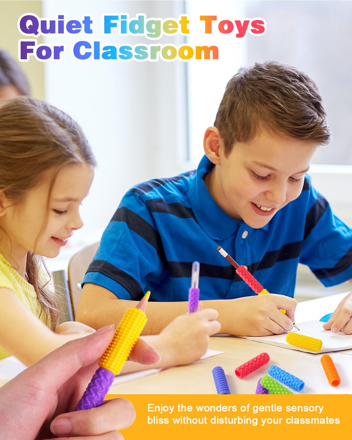 LESONG 24 Pack Sensory Fidget Toys for Kids & Adults - Textured Silicone Pencil Grips for Autism, ADHD, Anxiety Relief - Quiet Classroom Stress Relief Tools for Focus and Calming - Perfect for School, Office, and Home Use