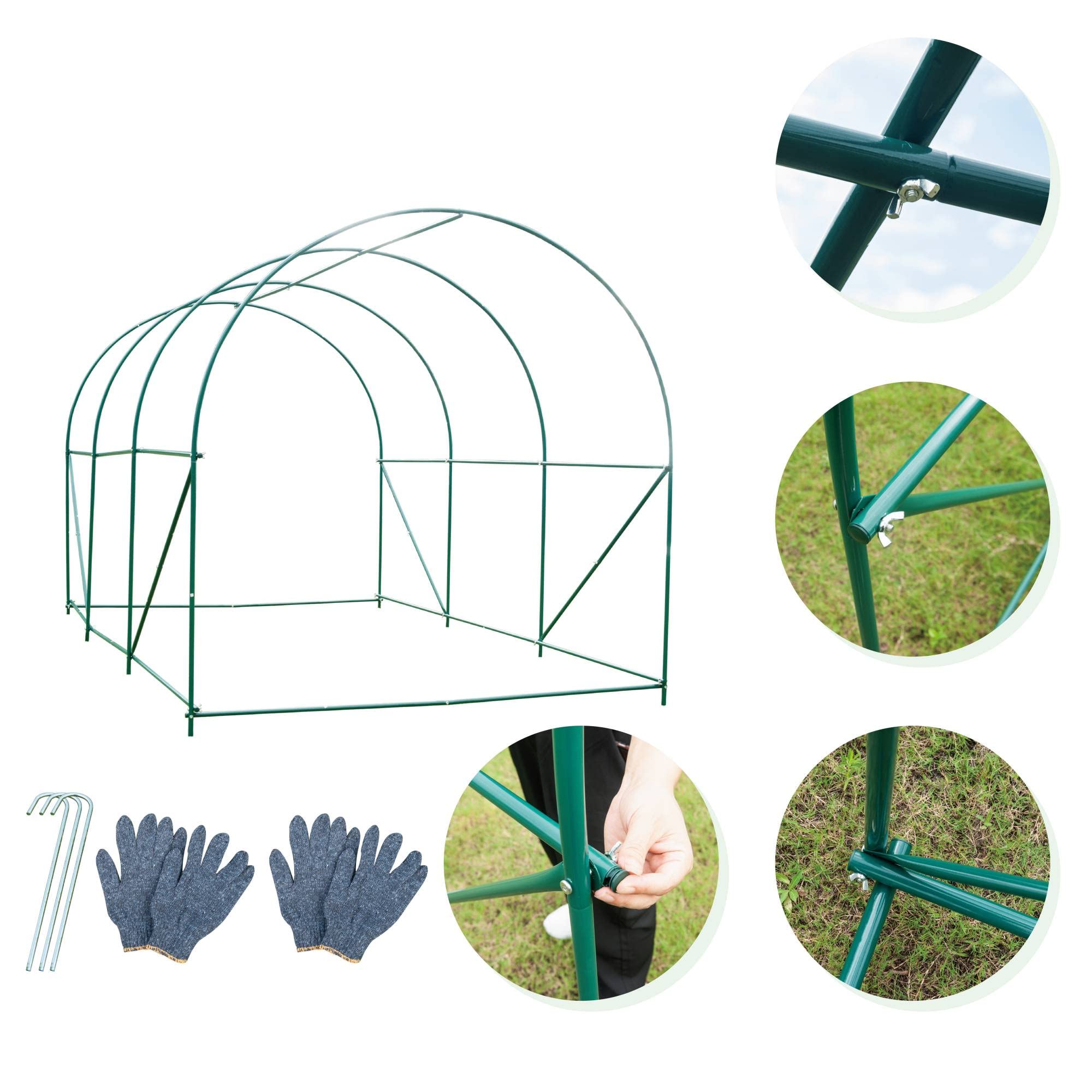 Grezone 10x7x7 FT Walk-in Greenhouse with Dual Zippered Screen Doors & 6 Vent Windows - Heavy Duty Reinforced Frame Plastic Plant House for Outdoor Gardening, Seed Starting & Plant Protection