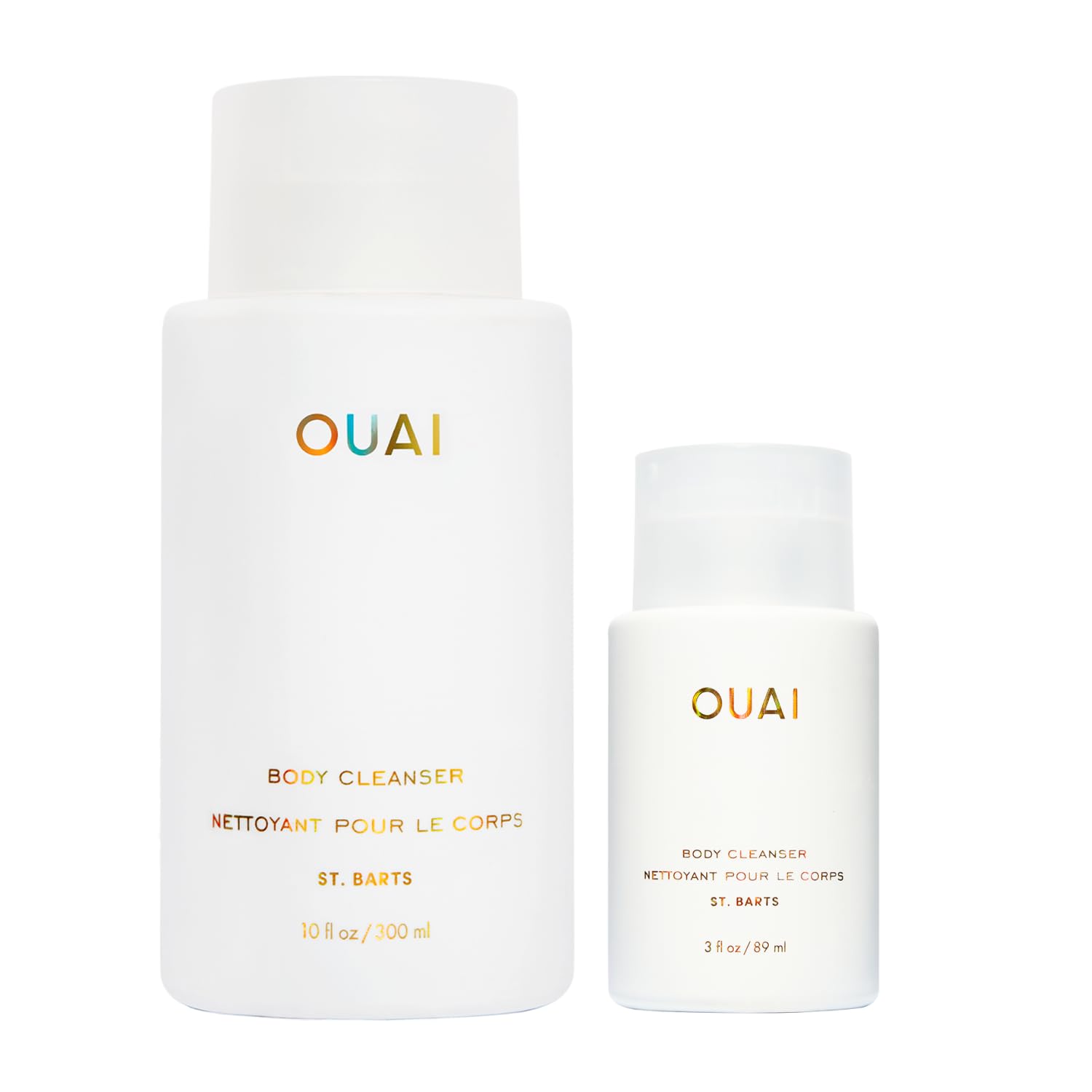 OUAI St. Barts Hydrating Body Wash Bundle - Moisturizing Foaming Body Cleanser with Jojoba Oil & Rosehip Oil for Soft, Balanced Skin - Paraben, Phthalate & Sulfate Free Skincare Set (2 Pack: 3oz Travel Size + 10oz) - Perfect for Shower, Gym Bag & Vacation Essentials