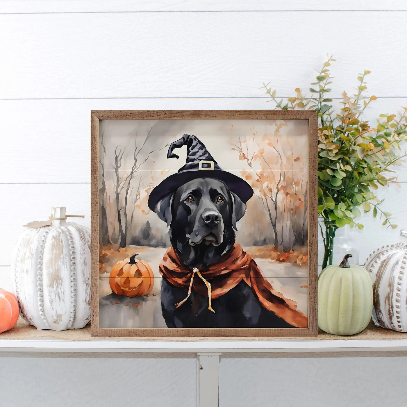 Halloween Black Labrador Wood Framed Wall Art Print - Spooky Pet Decor for Living Room, Bedroom & Office