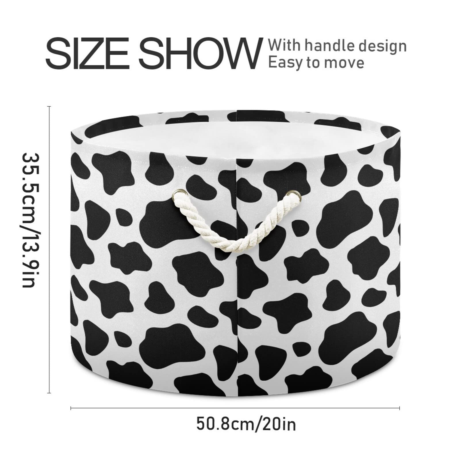 ALAZA Large Round Storage Basket - Black and White Cow Print Toy Basket, Nursery Bins & Laundry Hamper for Bathroom, Bedroom, Home Decor | Perfect for Organizing Toys, Clothes & Home Essentials