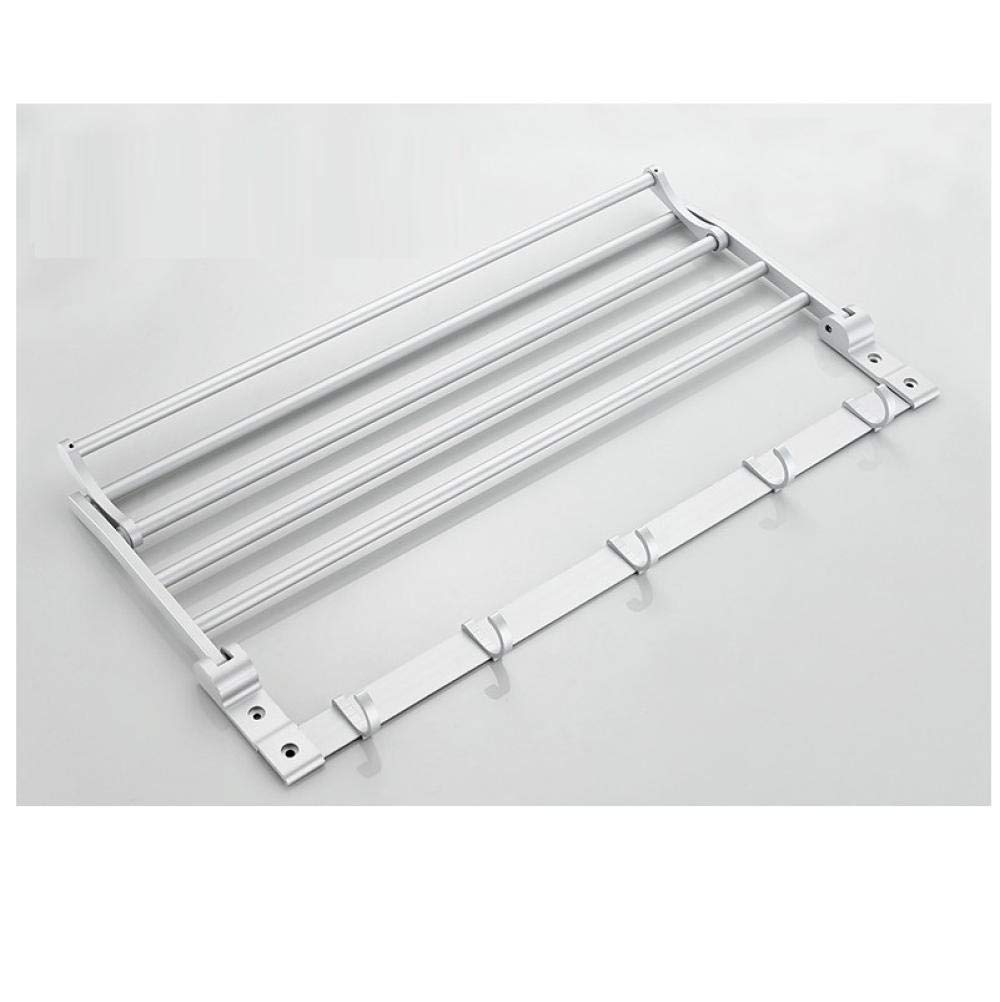 Space-Saving Aluminum Silver Anodized Double Layer Foldable Wall-Mounted Towel Rack with Hooks - 60Cm Bathroom Towel Holder for Home & Hotel Use - Perfect for Small Spaces, Bathroom Organization and Luxury Hotel Storage